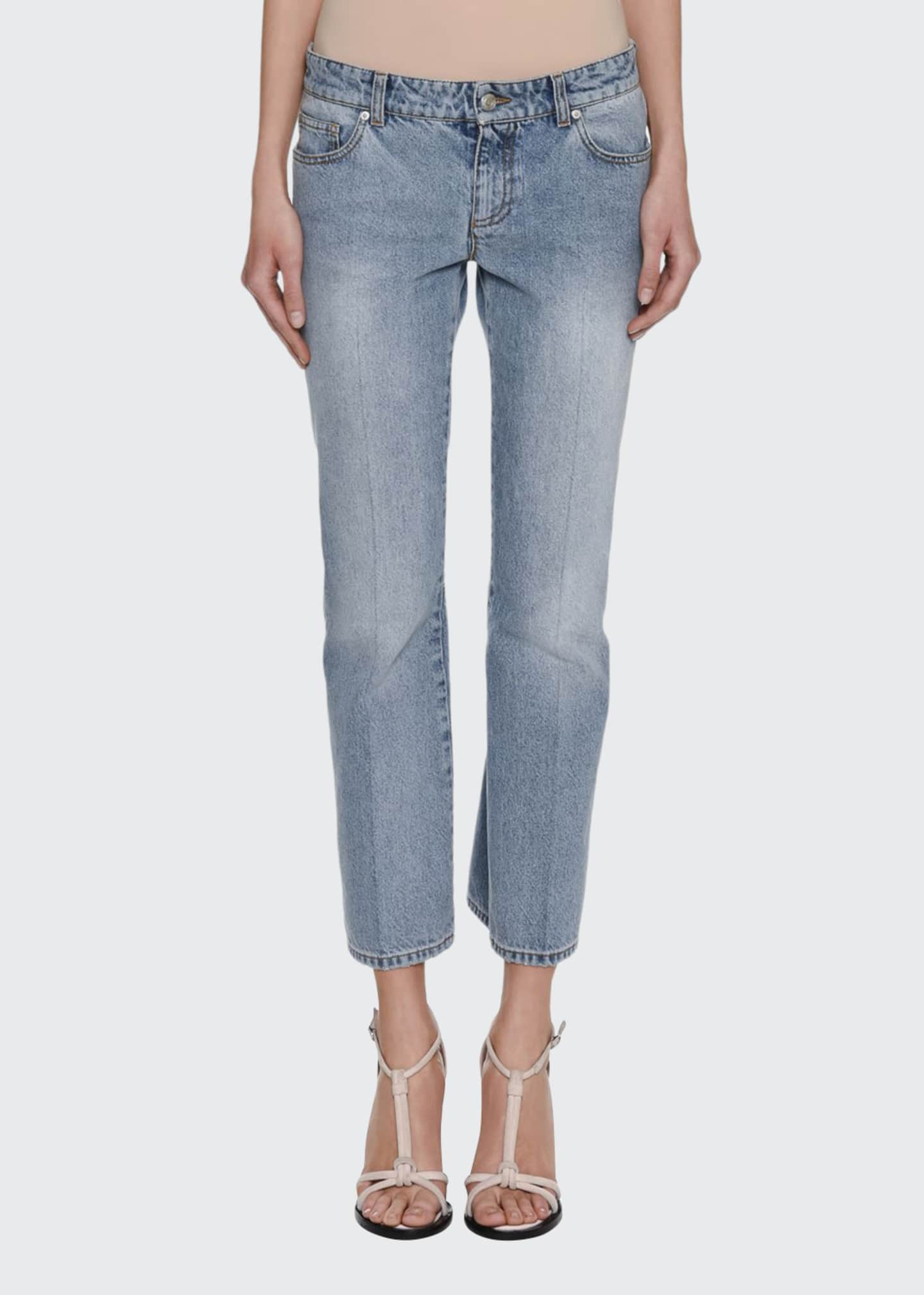 Alexander McQueen Cropped Denim Kickback Jeans, Blue Bergdorf Goodman
