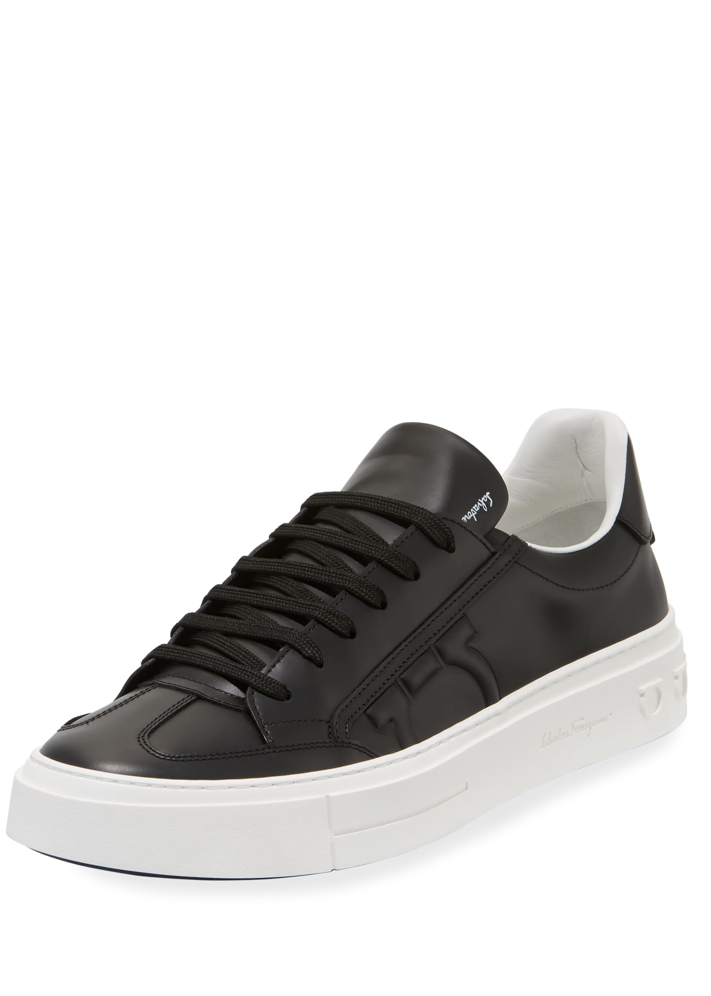 Salvatore Ferragamo Men's Borg Leather Low-Top Sneakers, Black ...