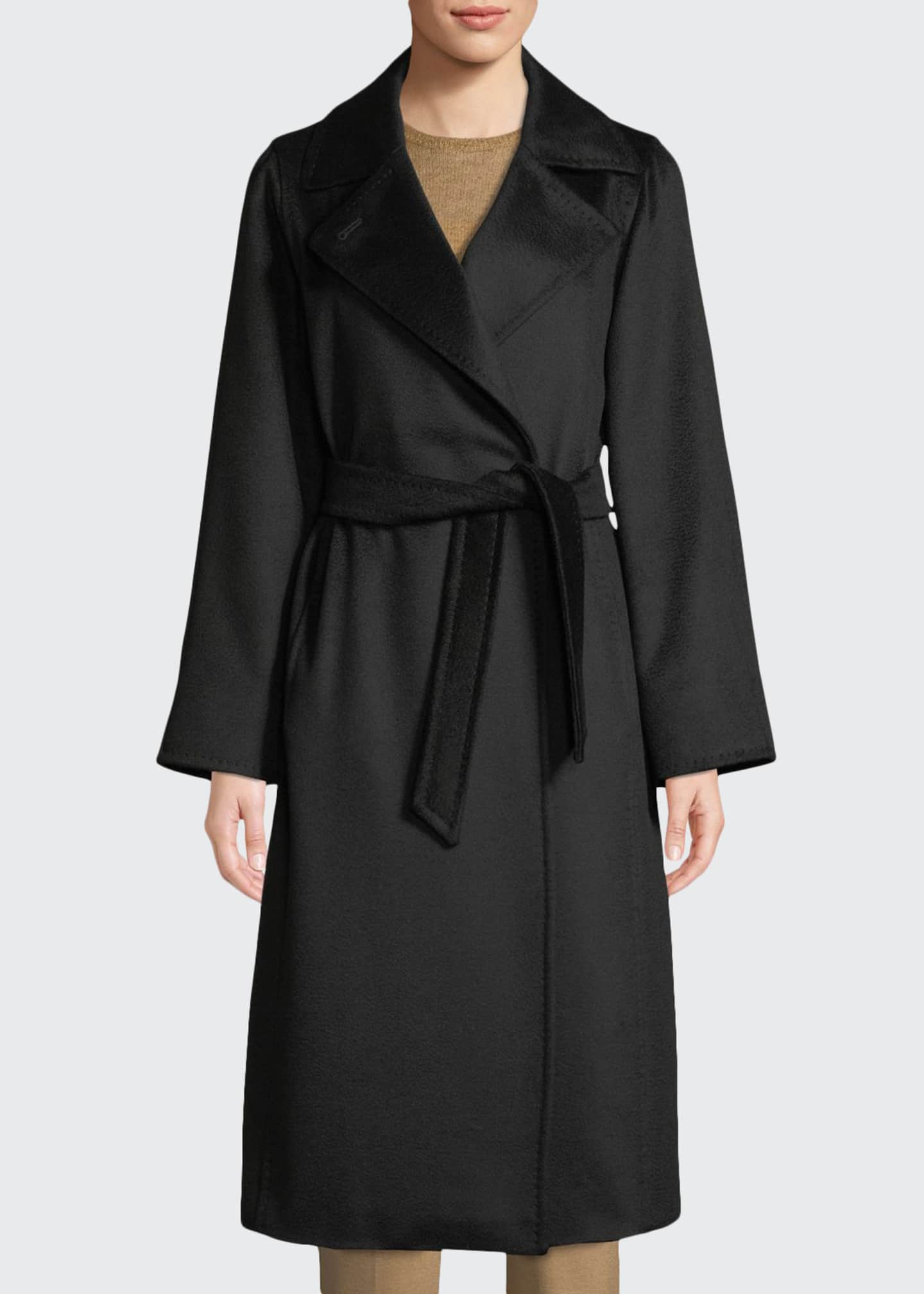 Maxmara Manuel Belted Camel Hair Coat, Black Bergdorf Goodman