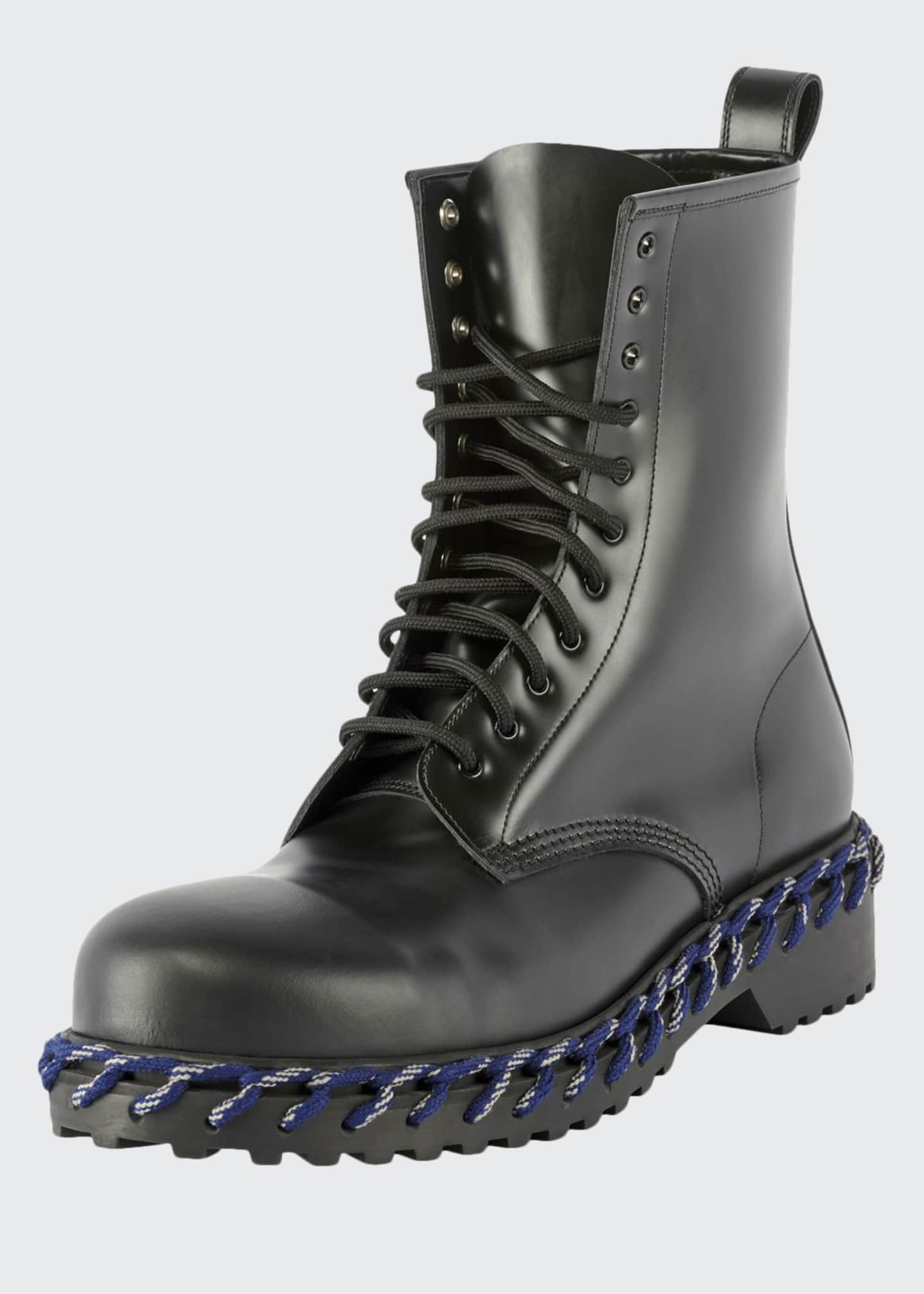 Balenciaga Men S Combat Boot With Woven Lace Detail Bergdorf Goodman