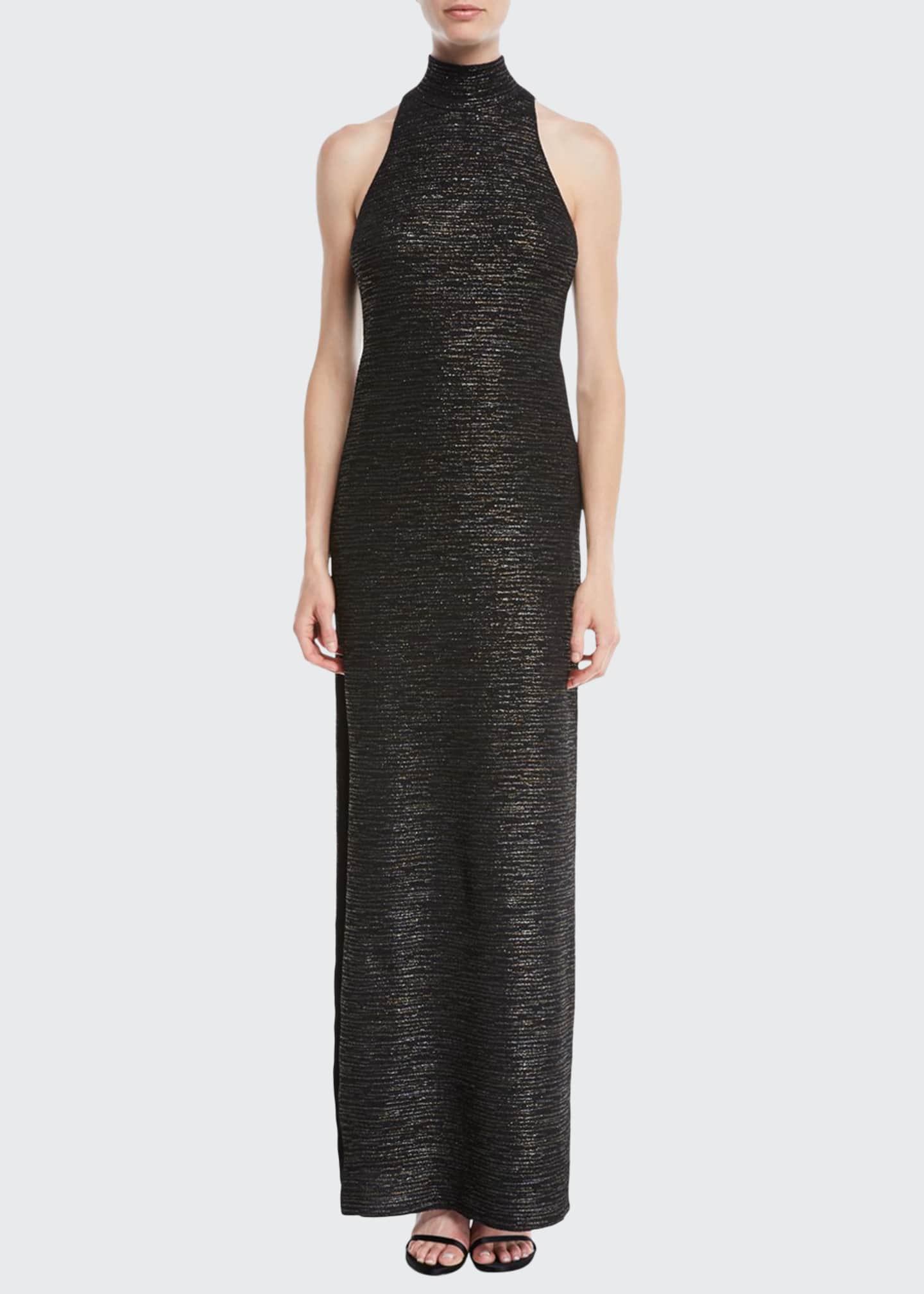 Halston heritage metallic online knit evening gown