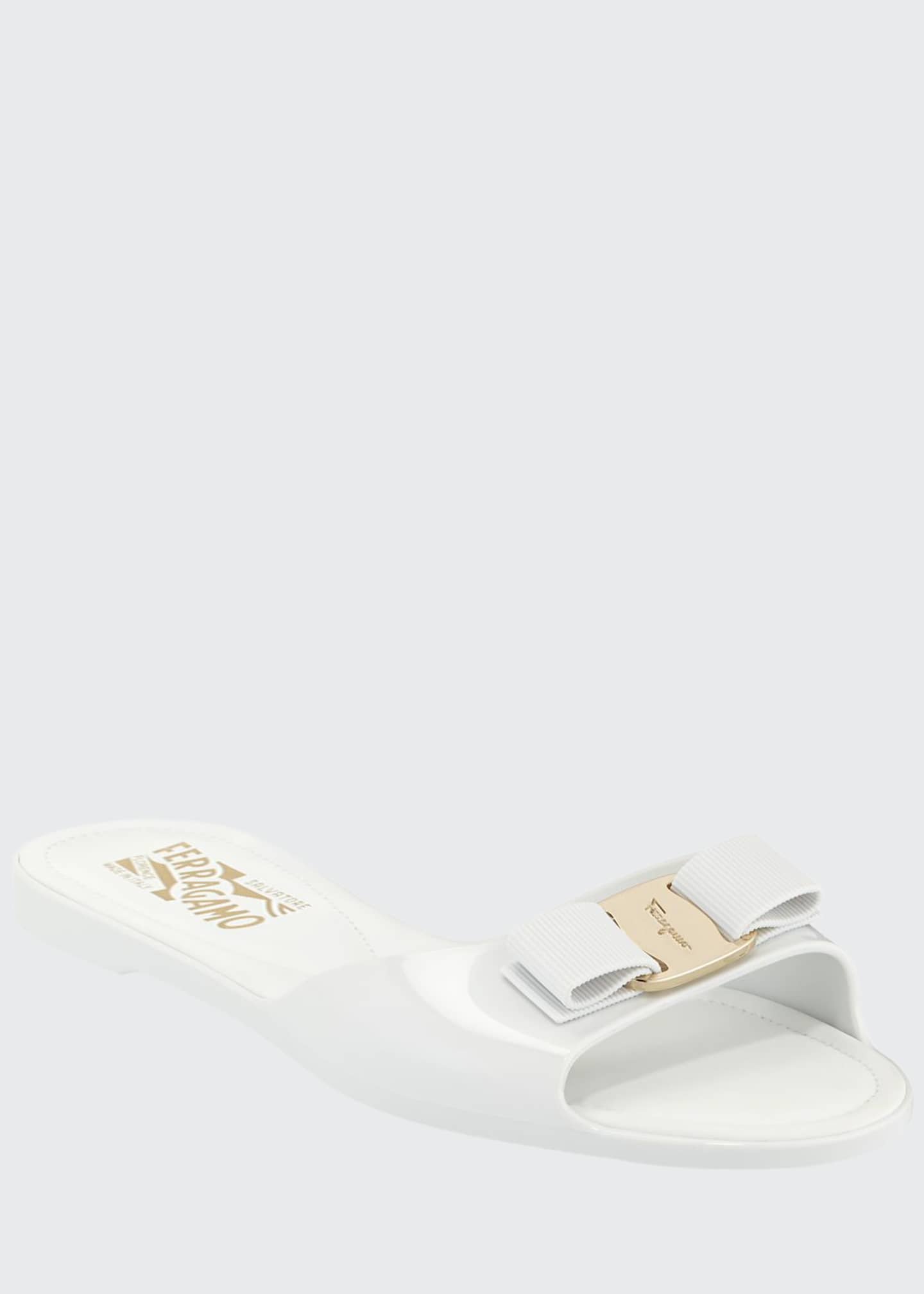 Salvatore Ferragamo Cirella Flat PVC Jelly Bow Slide Sandals, White ...