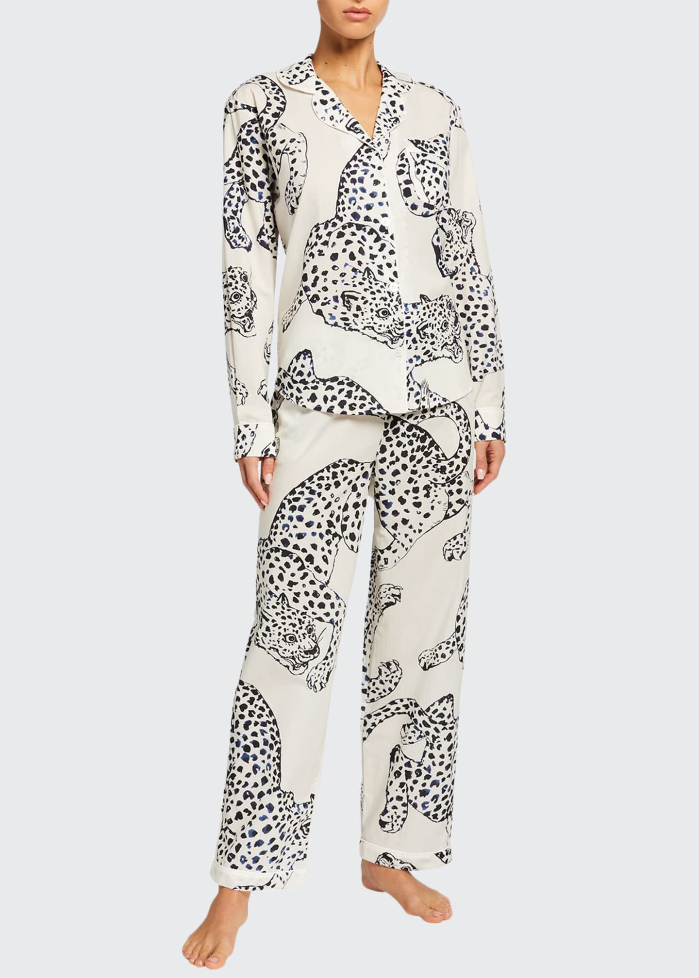 Desmond & Dempsey Large Leopard Long-Sleeve Pajama Set - Bergdorf Goodman