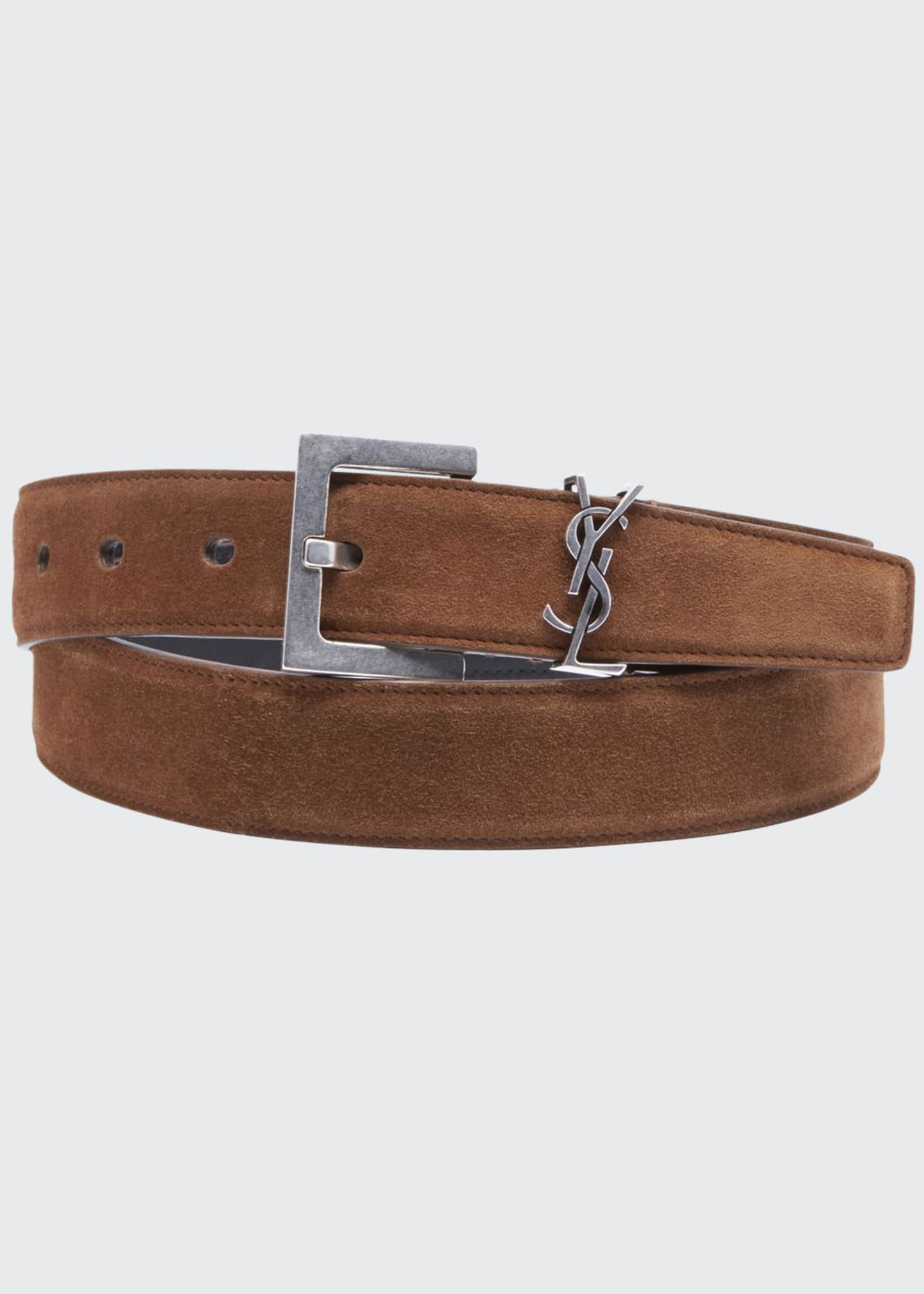 Saint Laurent Men's YSL Monogram Calf Suede Belt Bergdorf Goodman