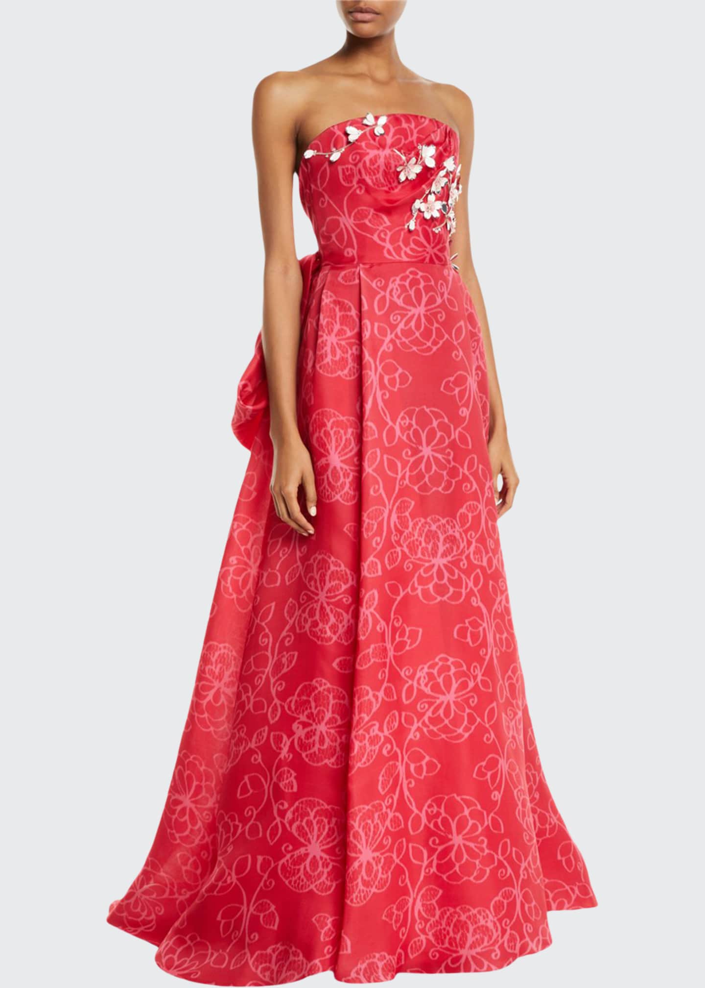 Carolina Herrera Strapless Floral-Embroidered Tie-Back Gown - Bergdorf ...