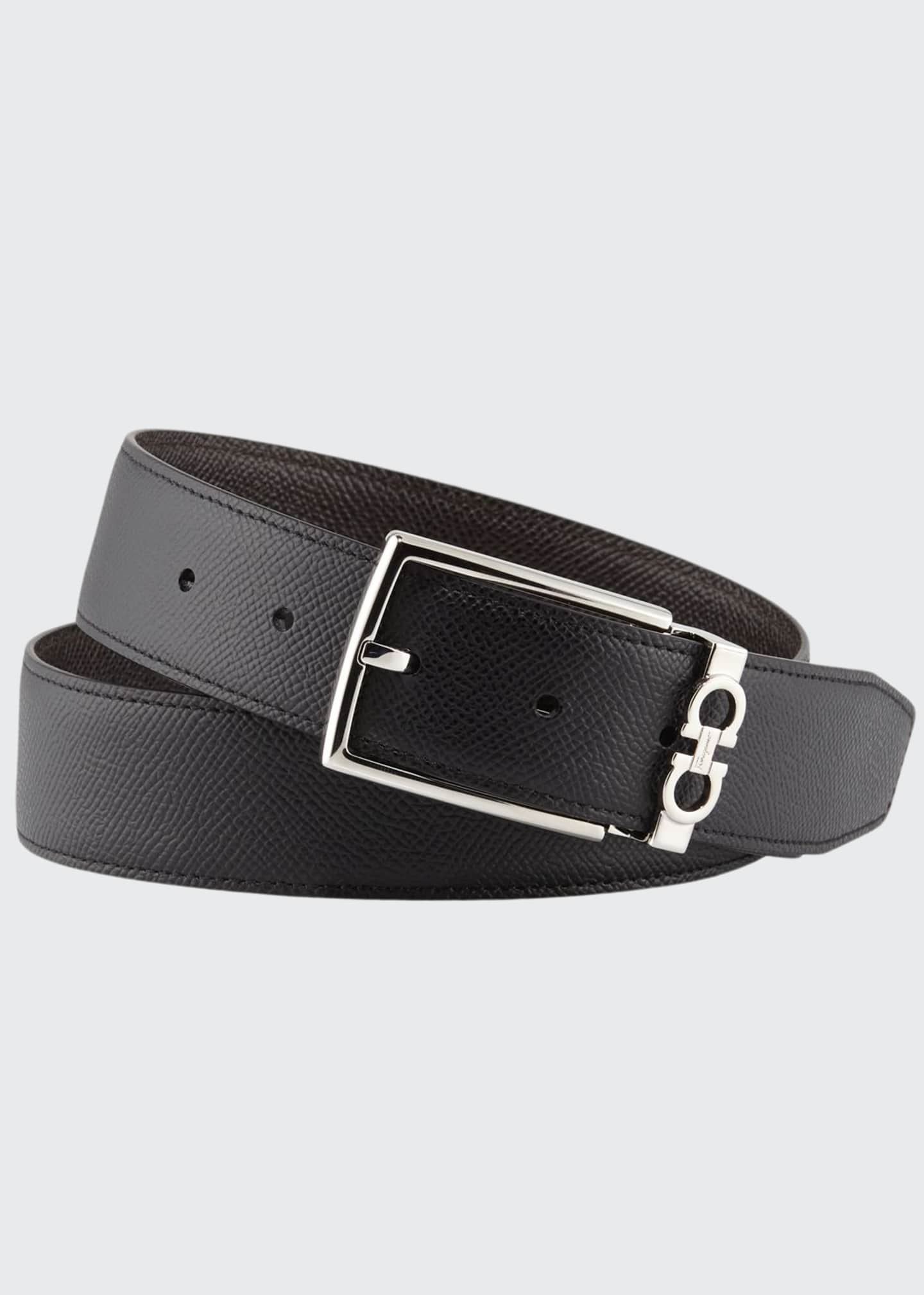 Salvatore Ferragamo Men's Reversible Textured Leather Belt with Classic