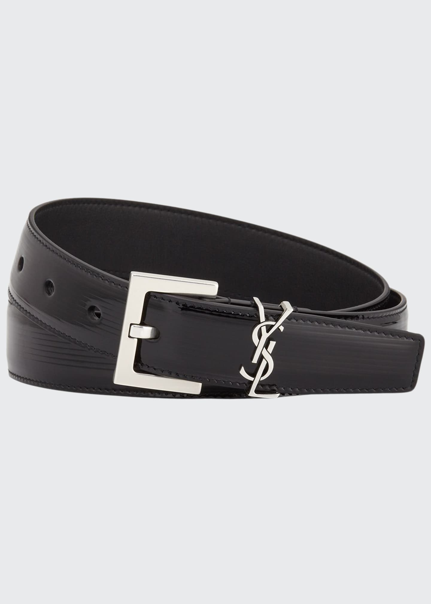 Saint Laurent YSL Monogram Textured Patent Leather Belt - Bergdorf Goodman