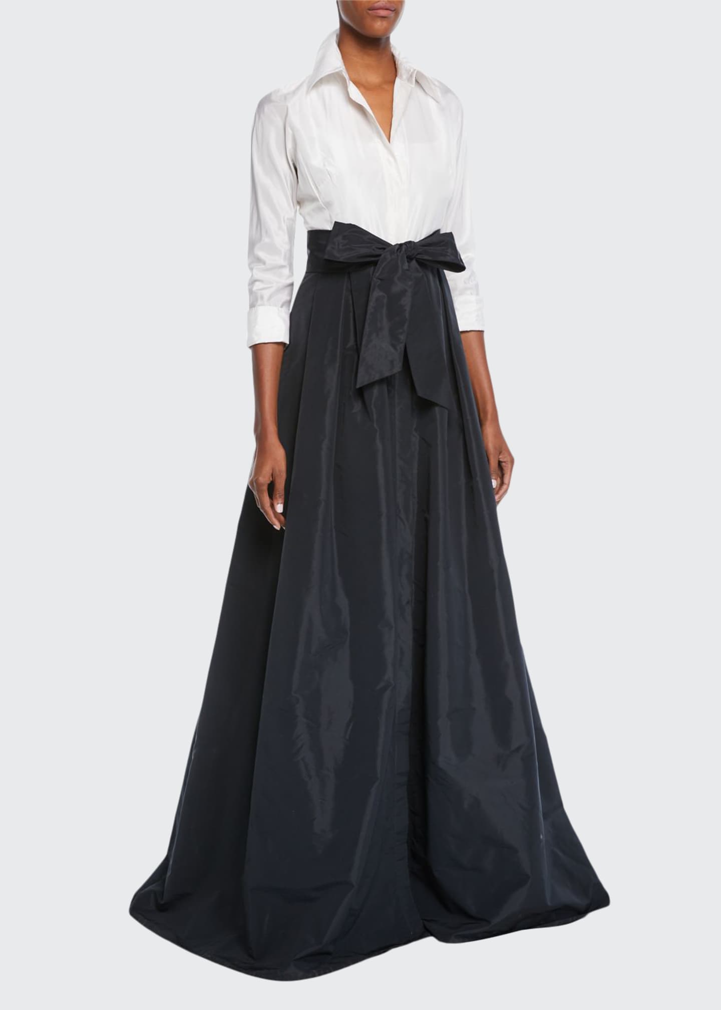 Rickie Freeman for Teri Jon TwoTone 3/4Sleeve Taffeta Shirtdress Gown