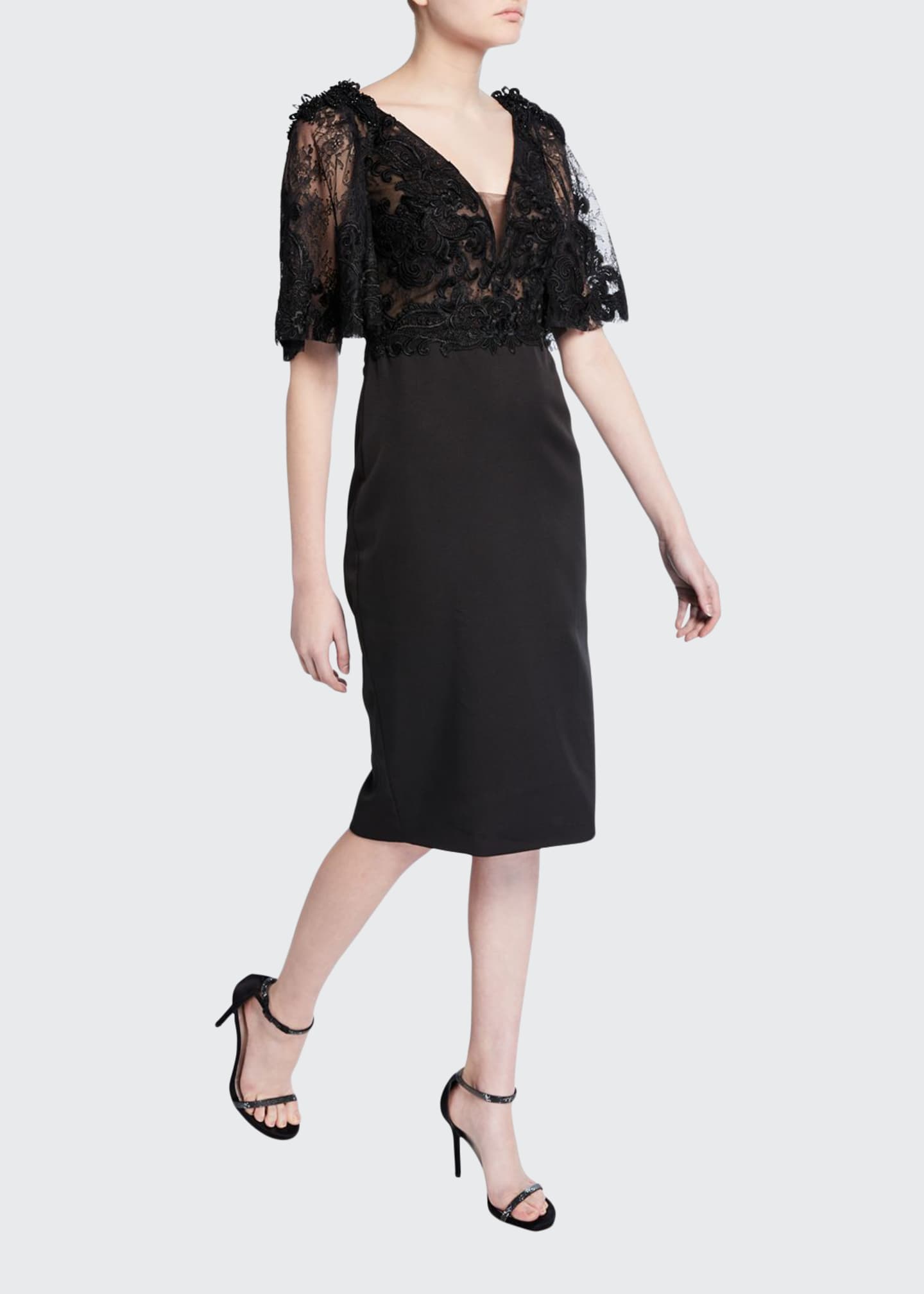 Badgley Mischka Couture Lace FlutterSleeve Cocktail Dress Bergdorf