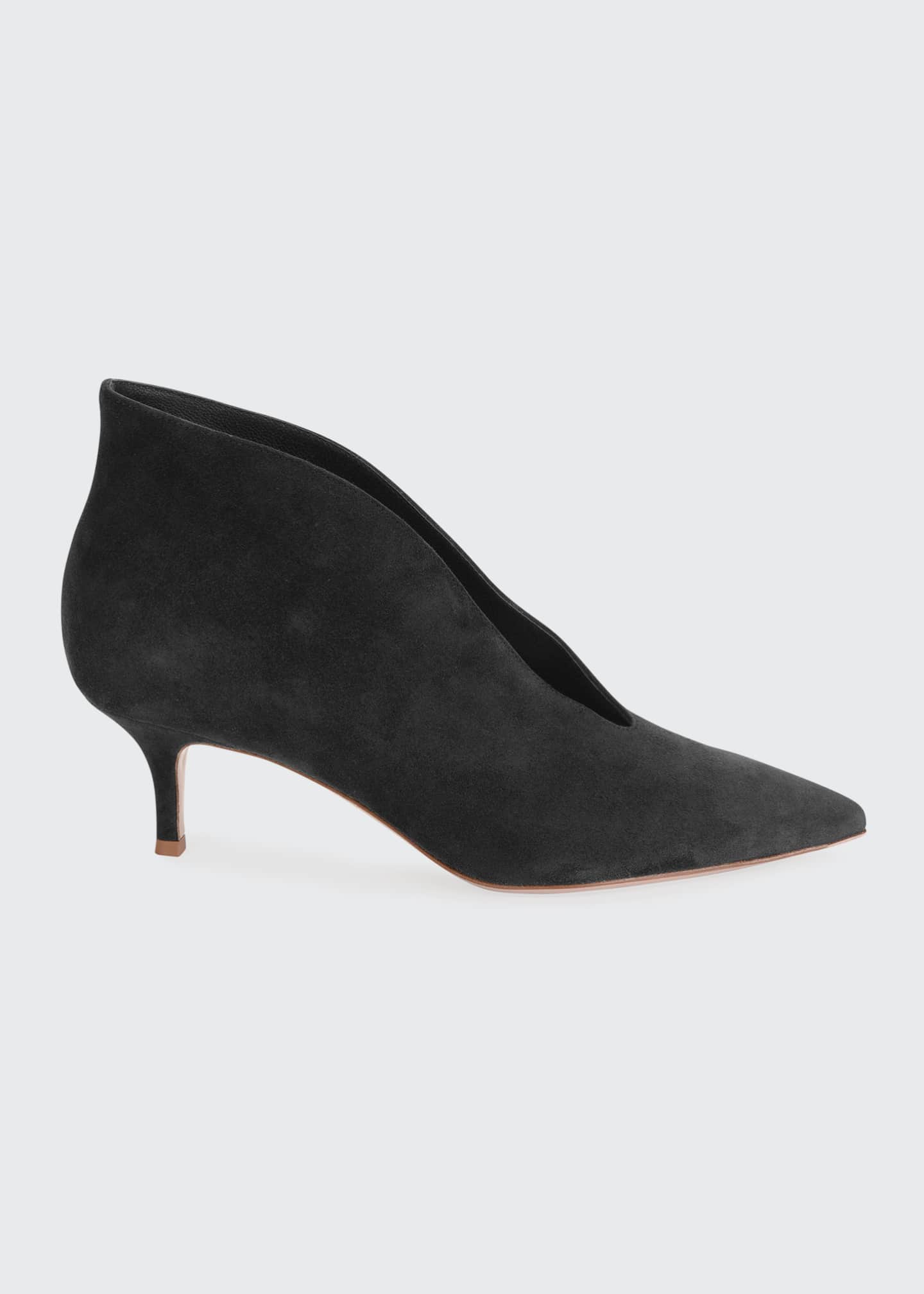 black suede booties with kitten heel