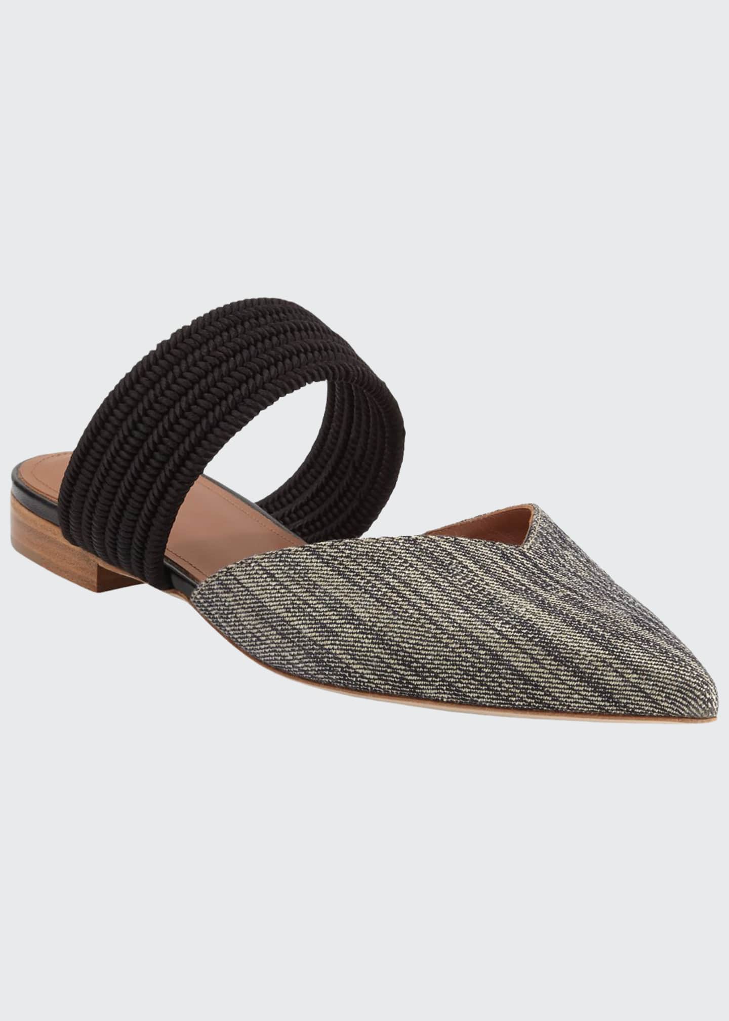black flat pointed mules