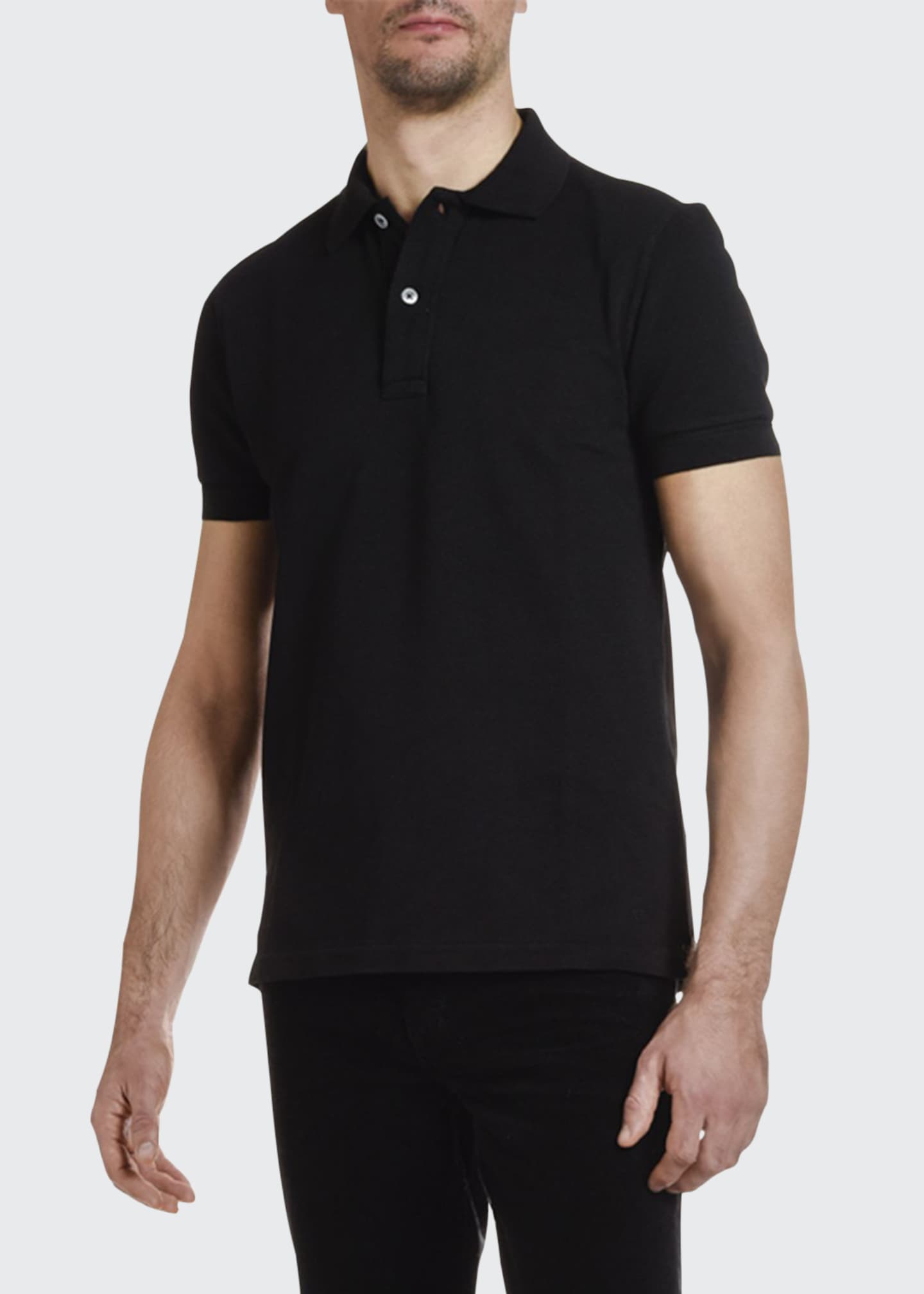 TOM FORD Men's PiqueKnit Polo Shirt, Black Bergdorf Goodman