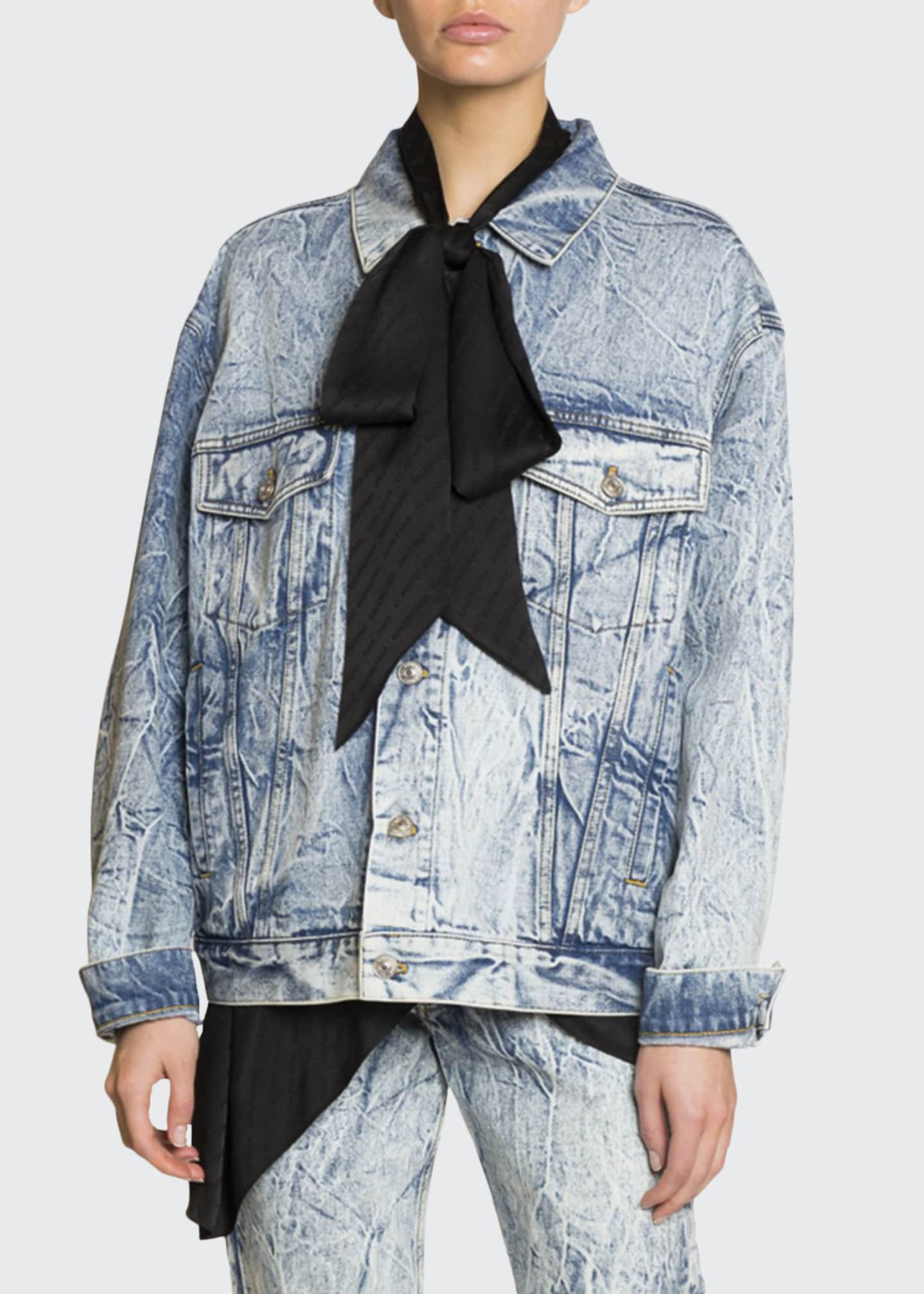 Gucci Embroidered Stained Denim Jacket, Blue