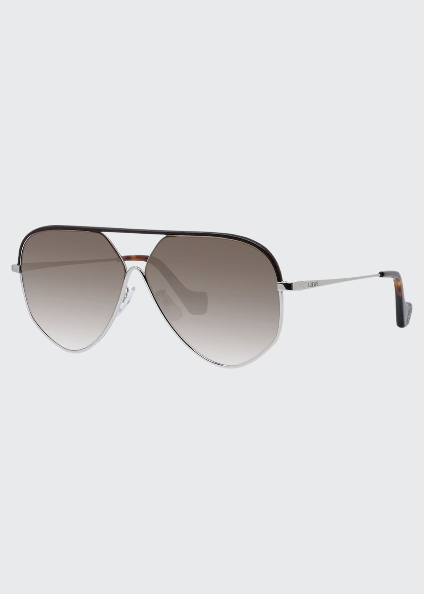 Loewe Metal Aviator Sunglasses w/ Leather Brow - Bergdorf Goodman