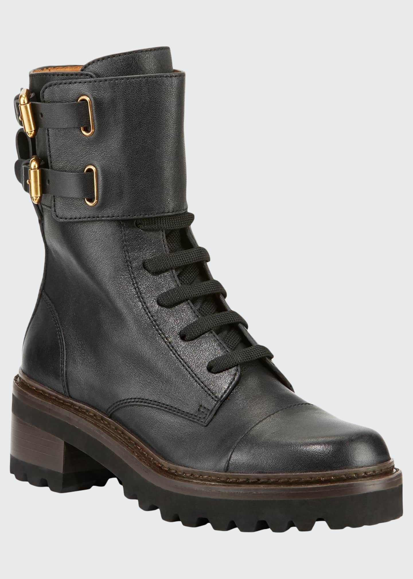 See by Chloe Leather Buckle Combat Boots - Bergdorf Goodman