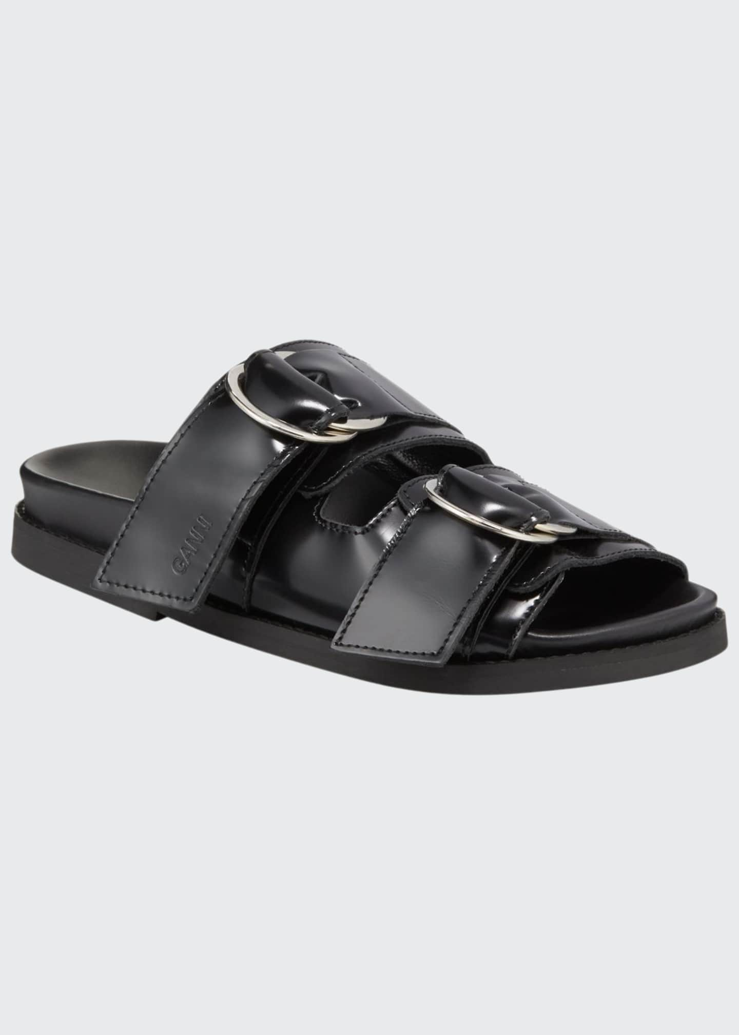 Ganni Leather Flat Two-Band Sandals - Bergdorf Goodman