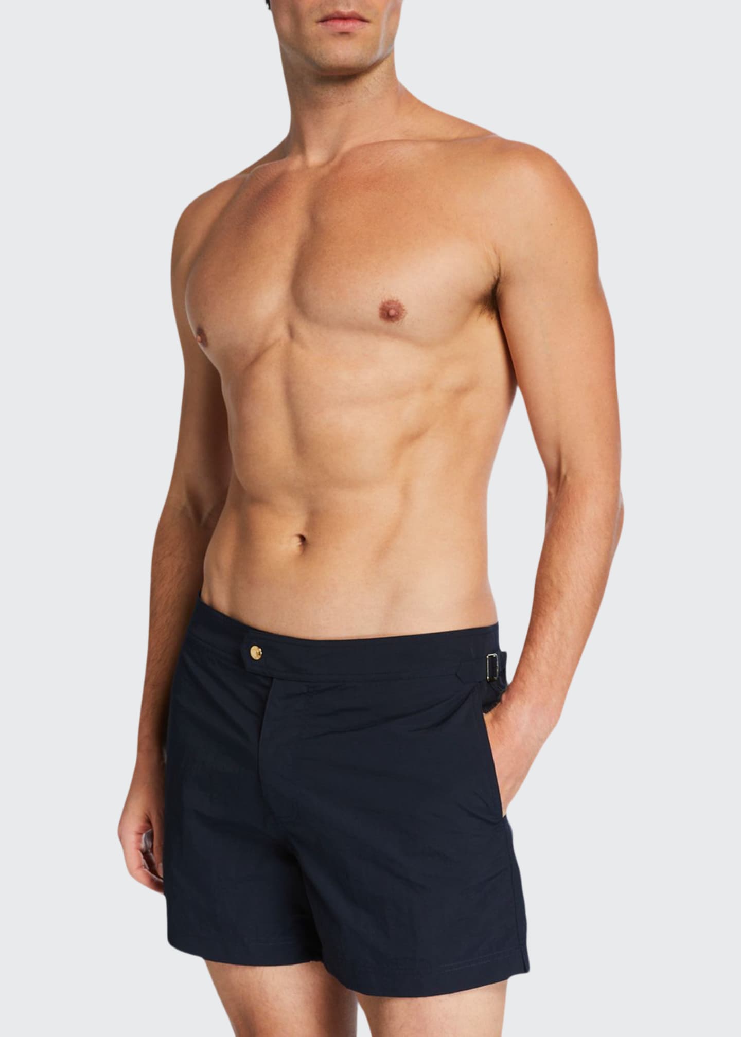 TOM FORD Men's Solid Swim Trunks, Navy Blue Bergdorf Goodman