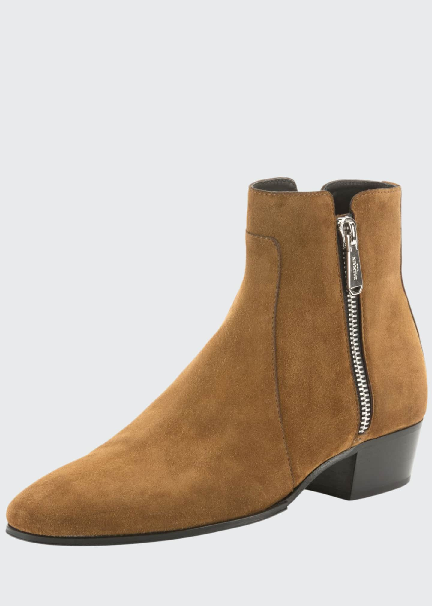 Calf Suede Zip-Up Ankle Boots 