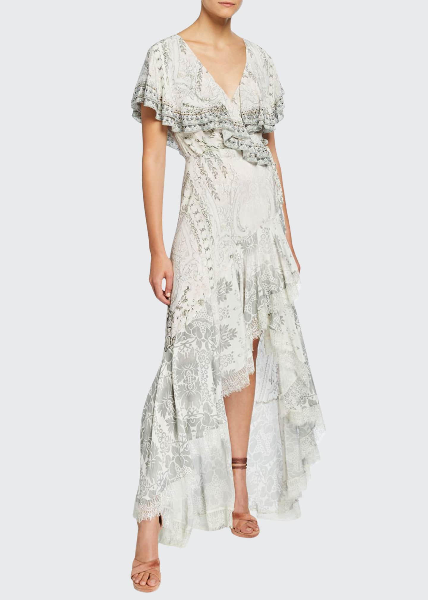 Camilla Frill Sleeve Long High Low Dress with Lace Bergdorf Goodman