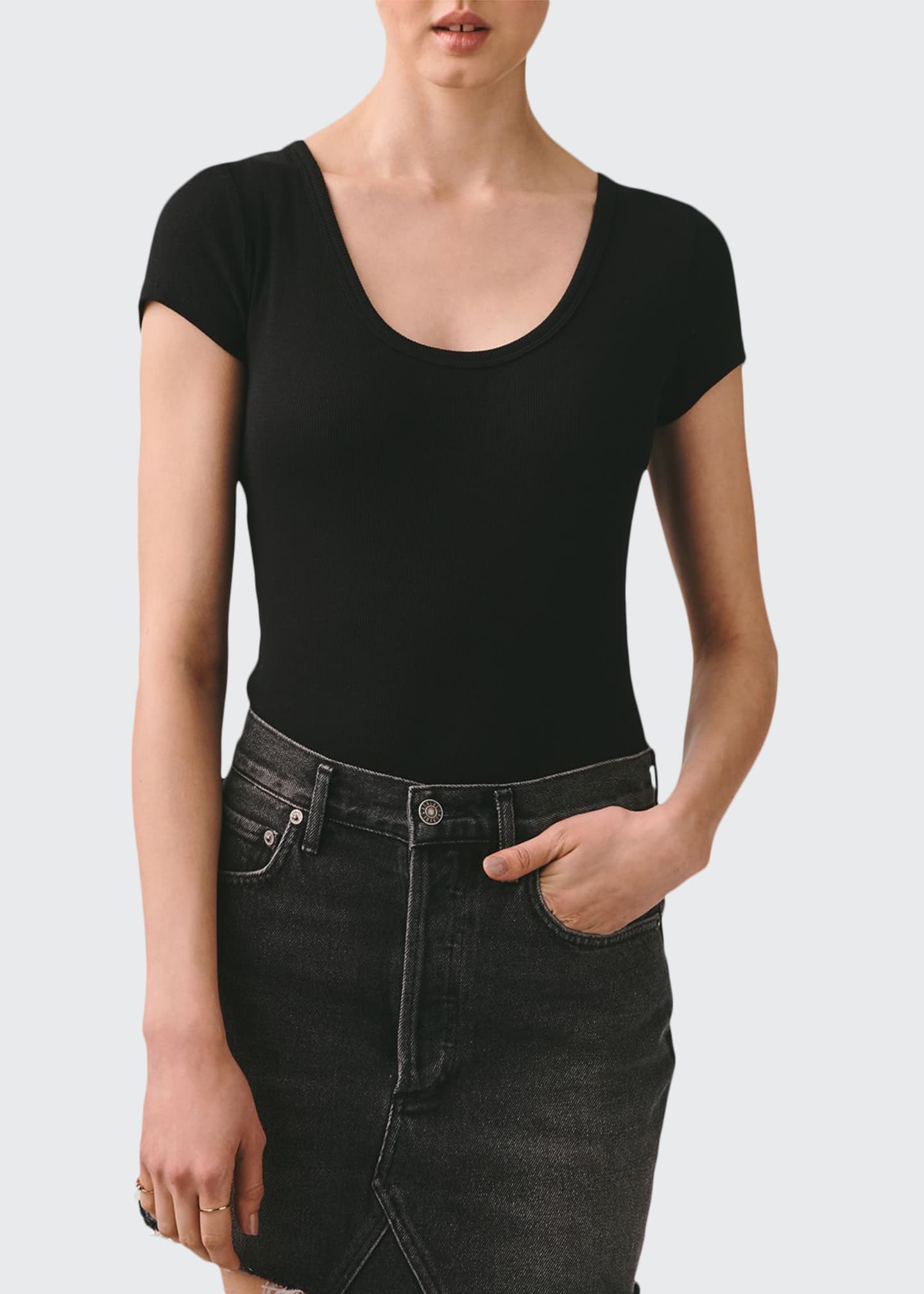 AGOLDE Scoop-Neck Short-Sleeve Rib Bodysuit - Bergdorf Goodman