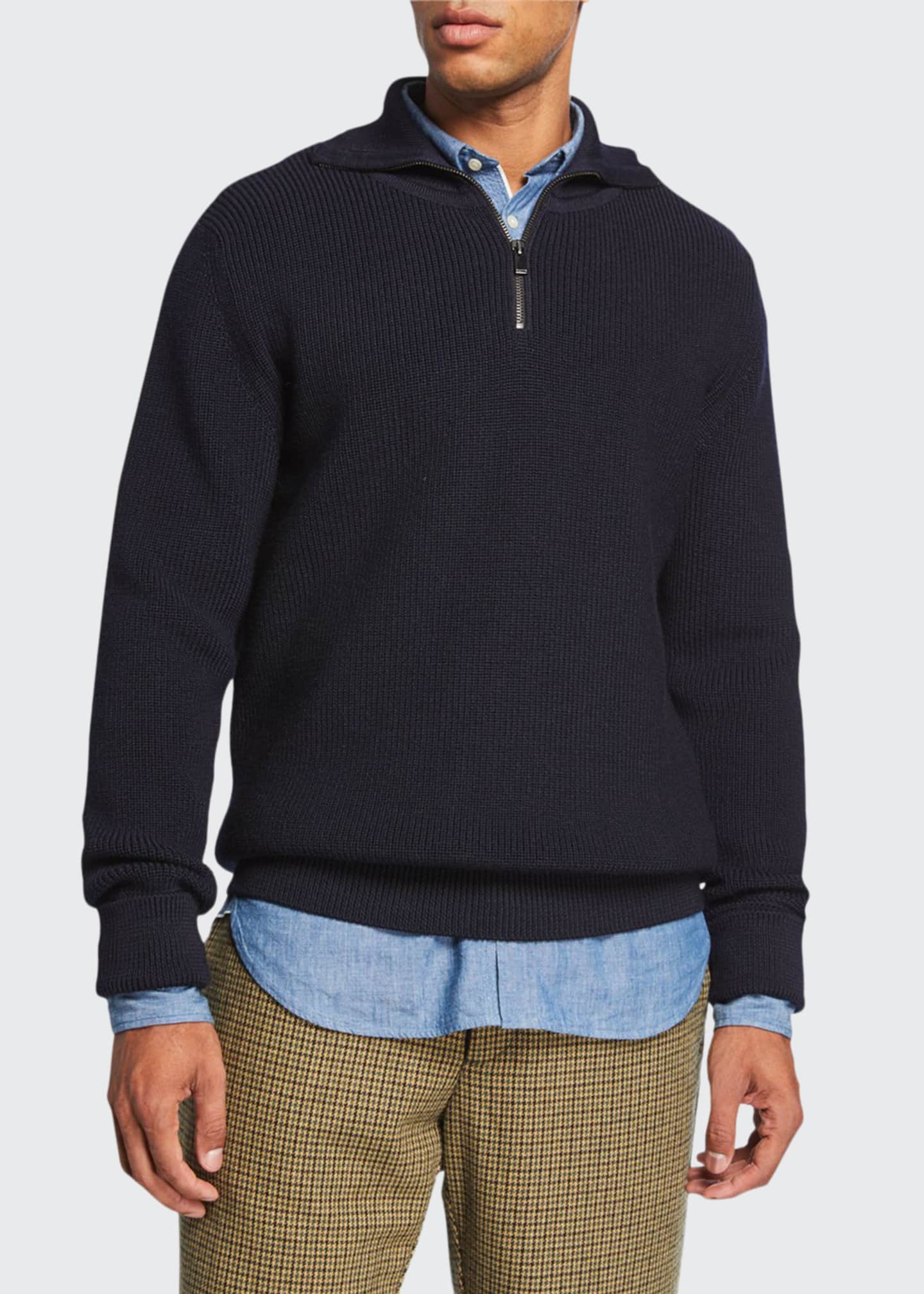 Salle Privee Men S Rikard Merino Wool Ribbed Quarter Zip Sweater Bergdorf Goodman