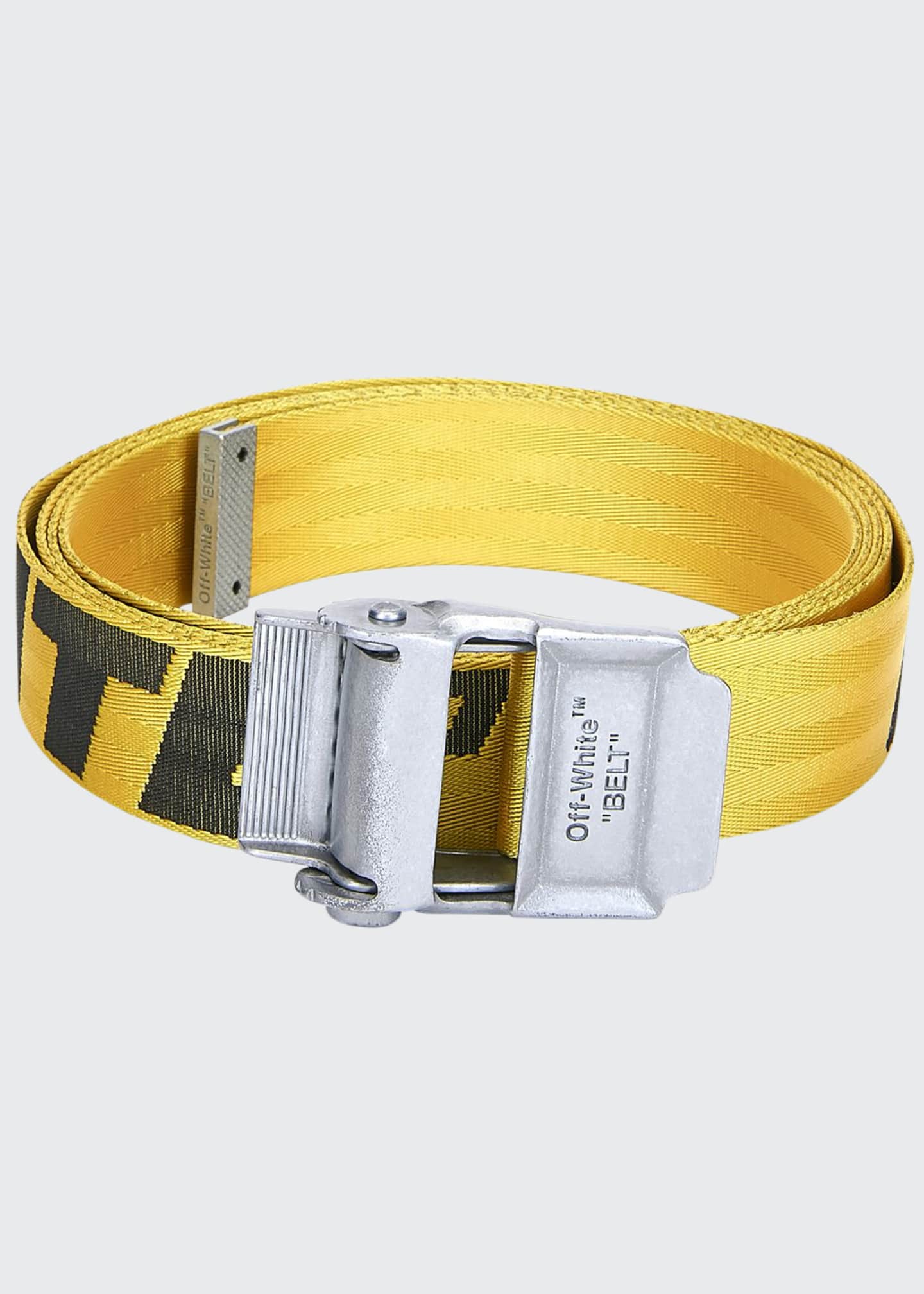 Off White Men S Industrial Web Logo Belt Yellow Black Bergdorf Goodman