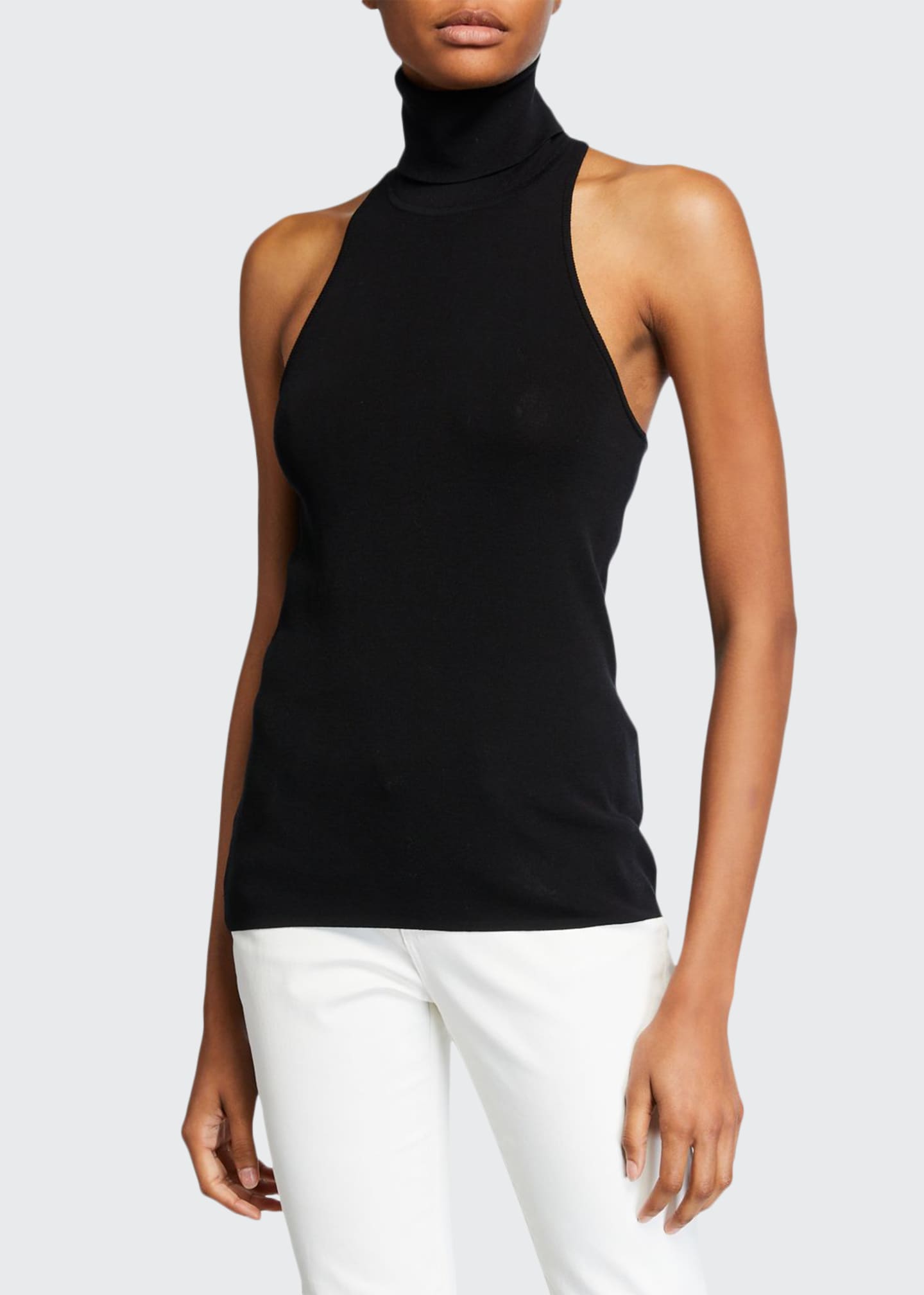 Vince Ribbed Turtleneck Sleeveless Top