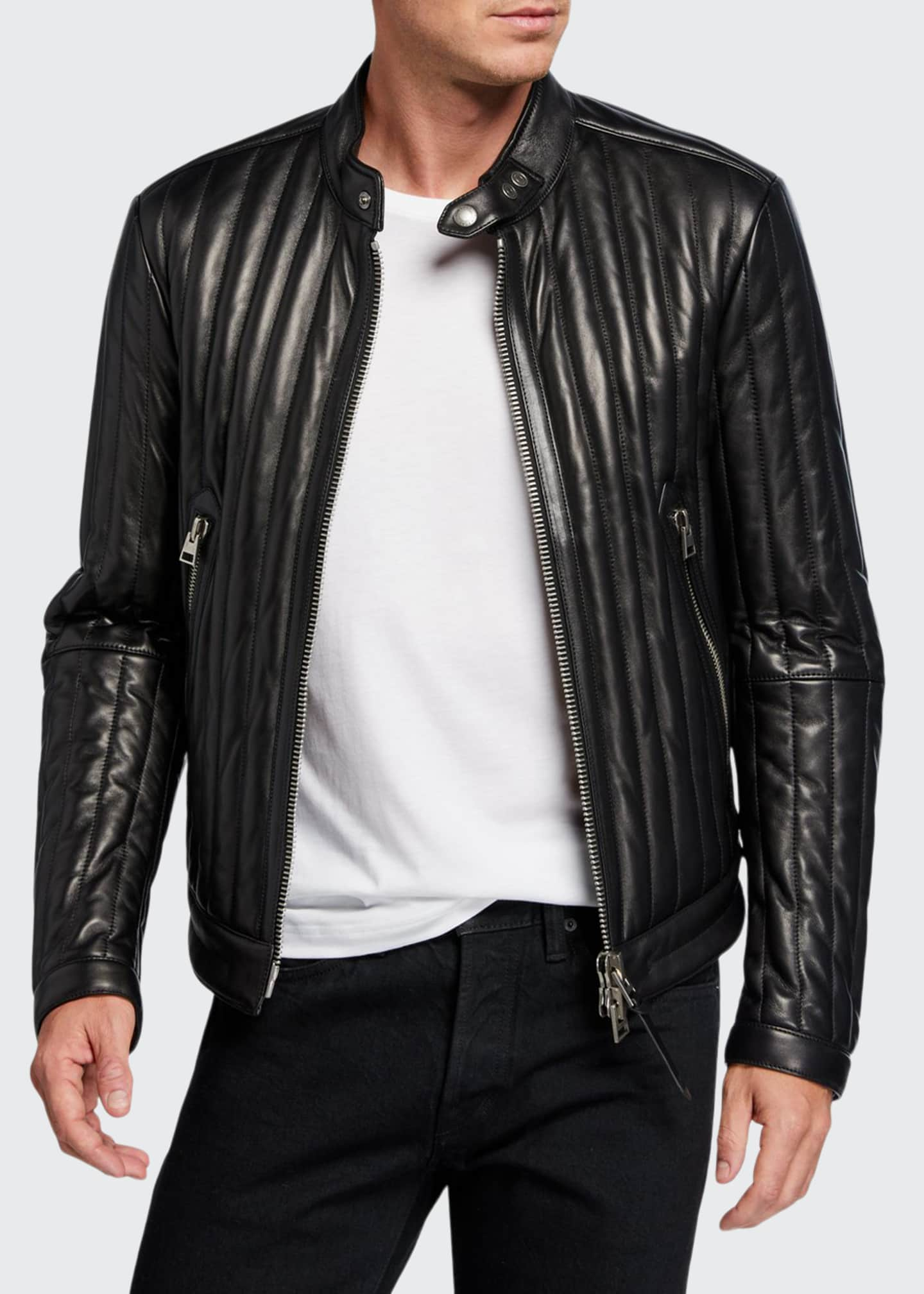 TOM FORD Men's Vertical Channel Leather Racer Jacket - Bergdorf Goodman