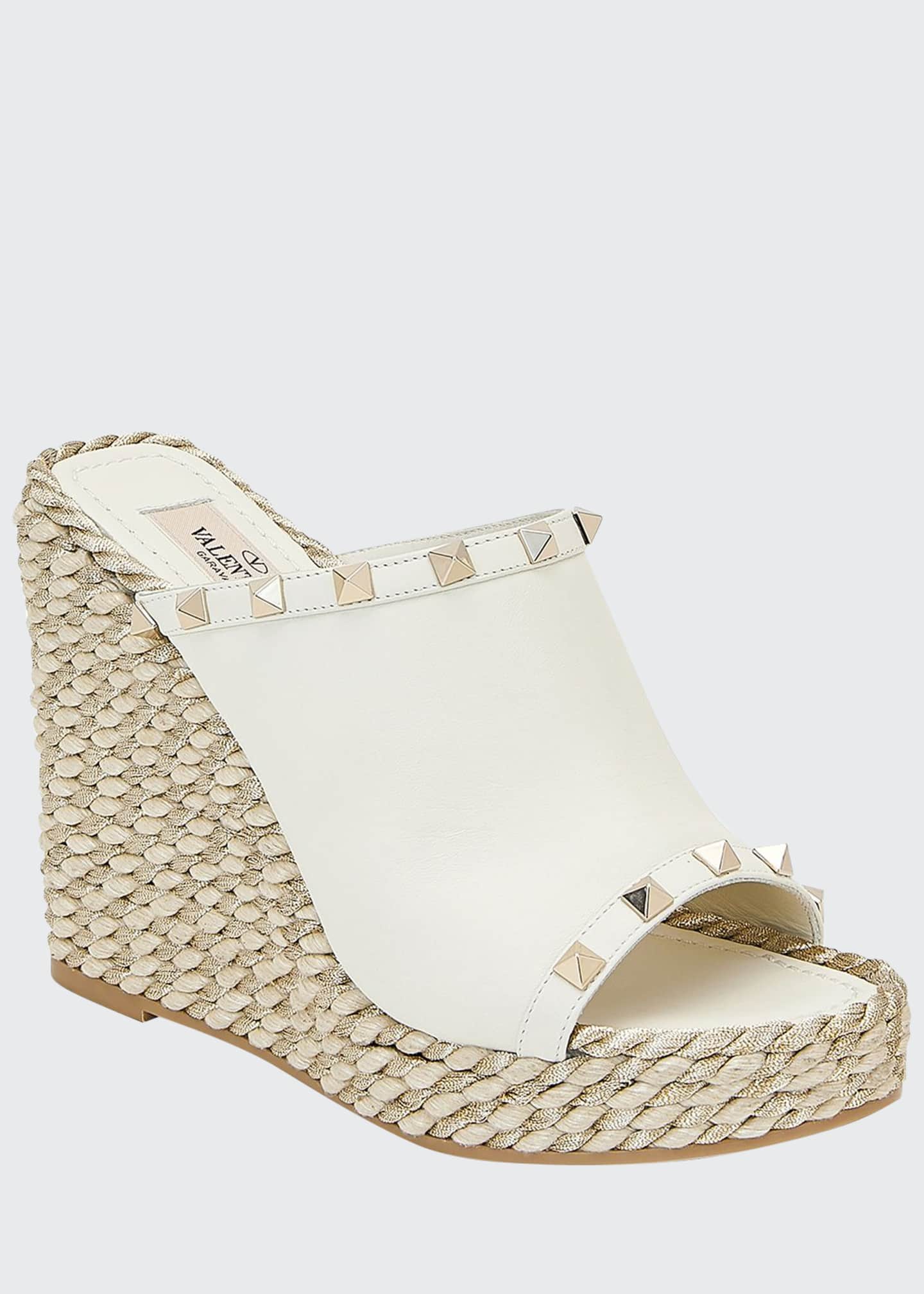 valentino garavani rockstud leather wedge espadrilles
