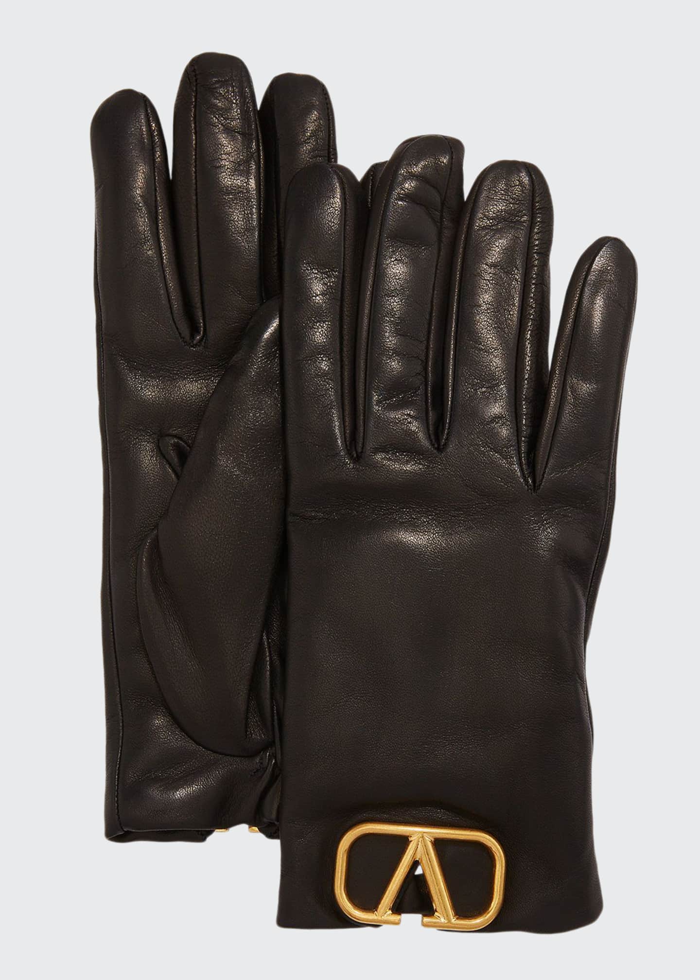 Valentino Garavani VLOGO Leather Gloves w/ Cashmere Lining Bergdorf