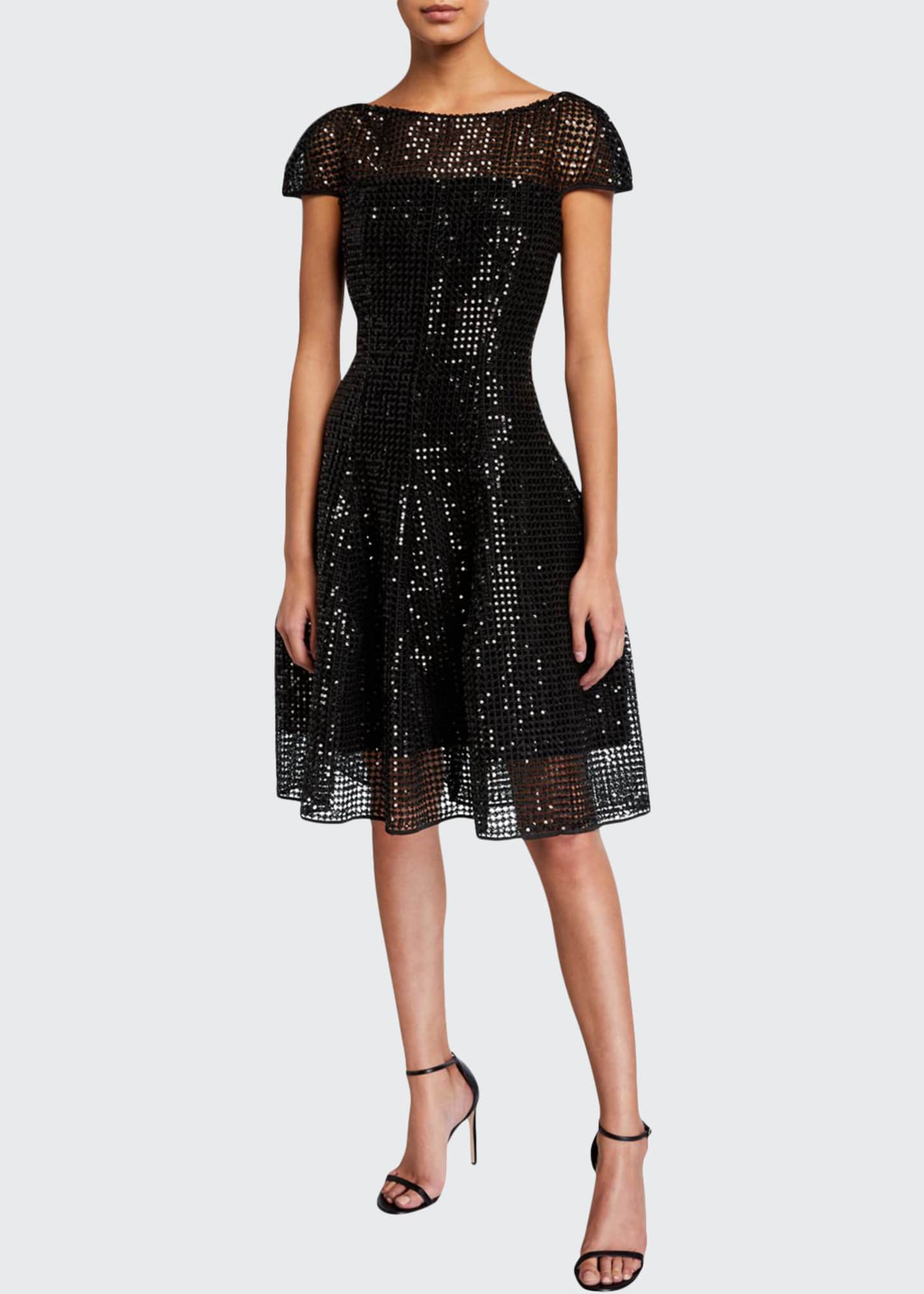 sequin cap sleeve gown