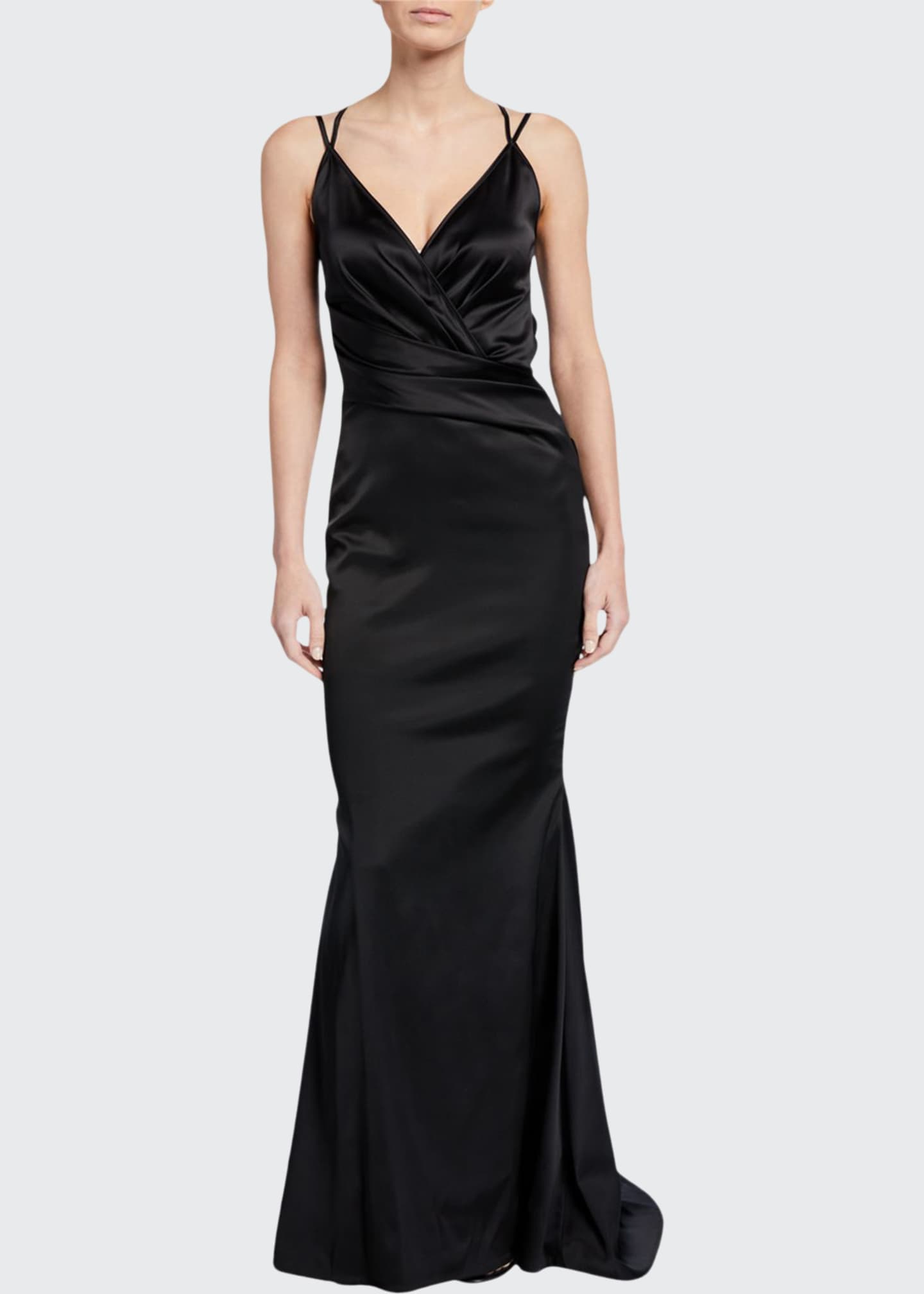 crepe spaghetti strap gown with ruching