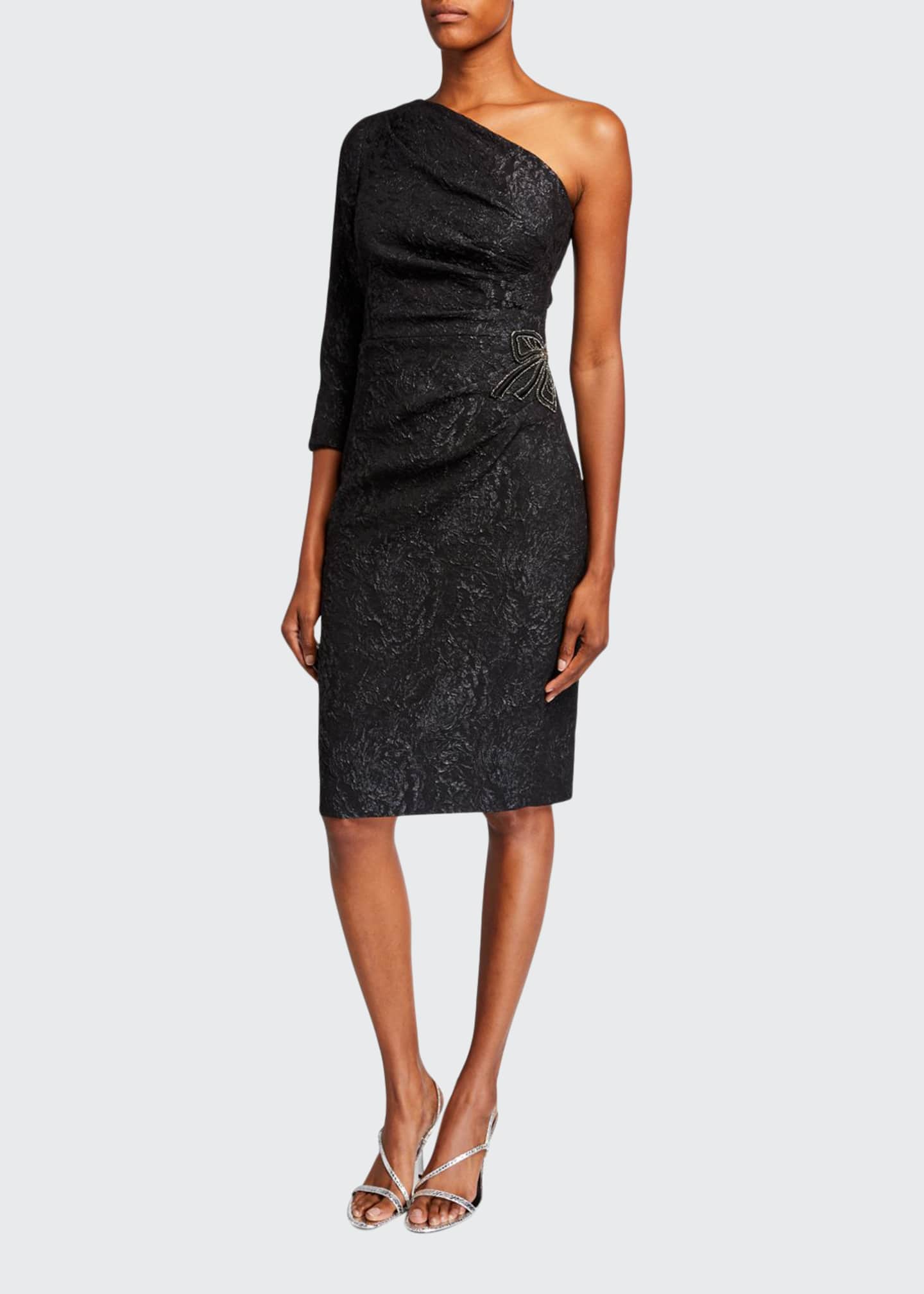 a one shoulder long straight cocktail dress