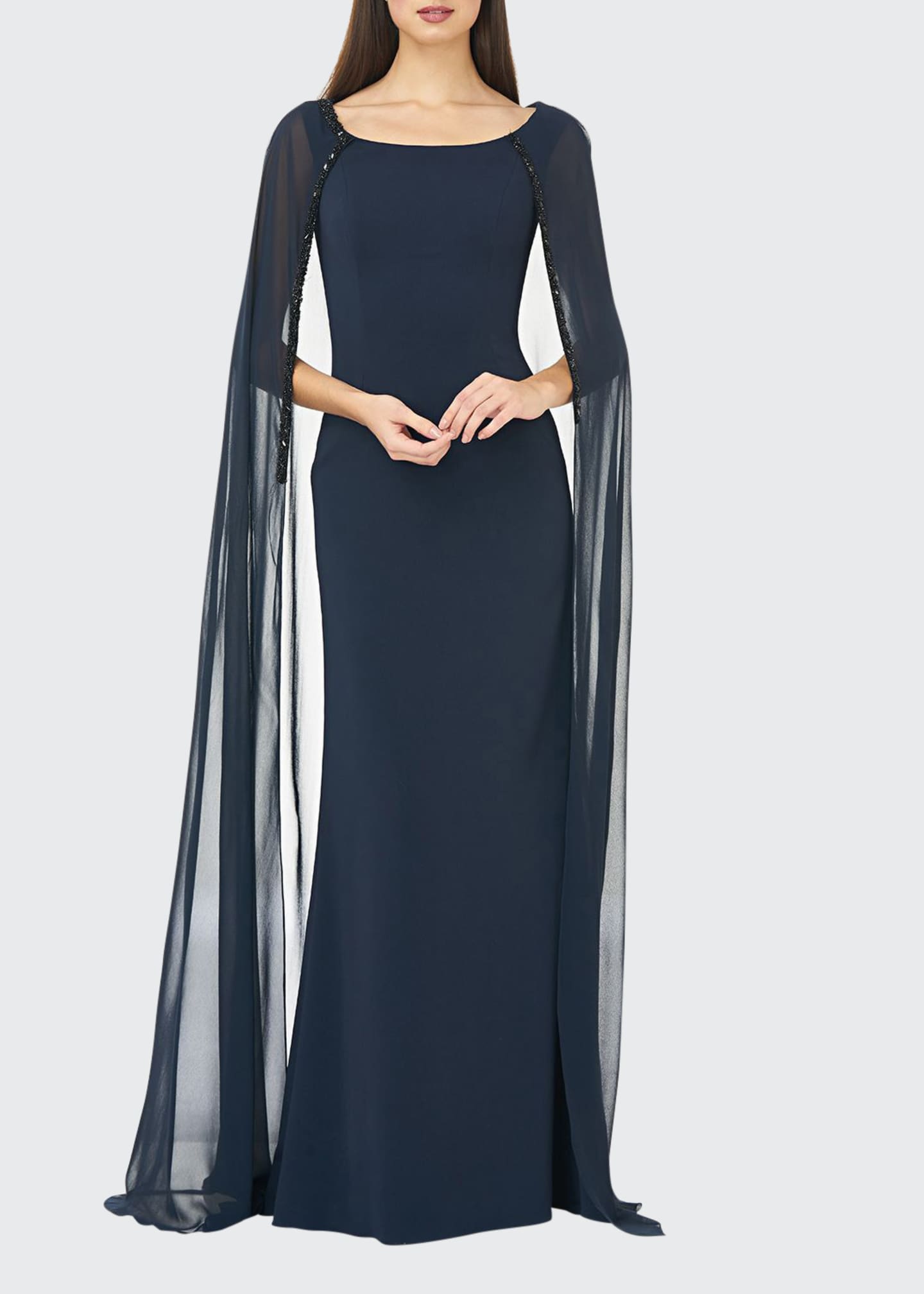 chiffon cape gown