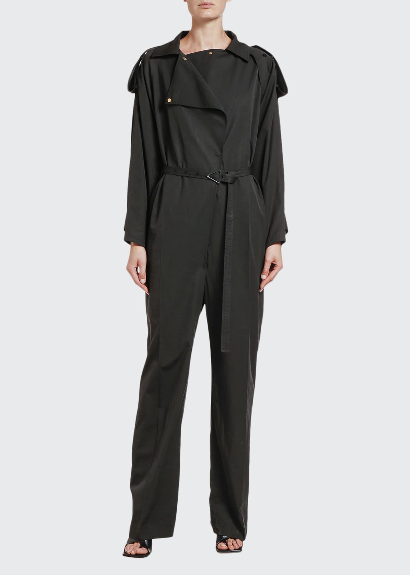 Michael Kors Collection Wool-Crepe Long-Sleeve Jumpsuit, Black