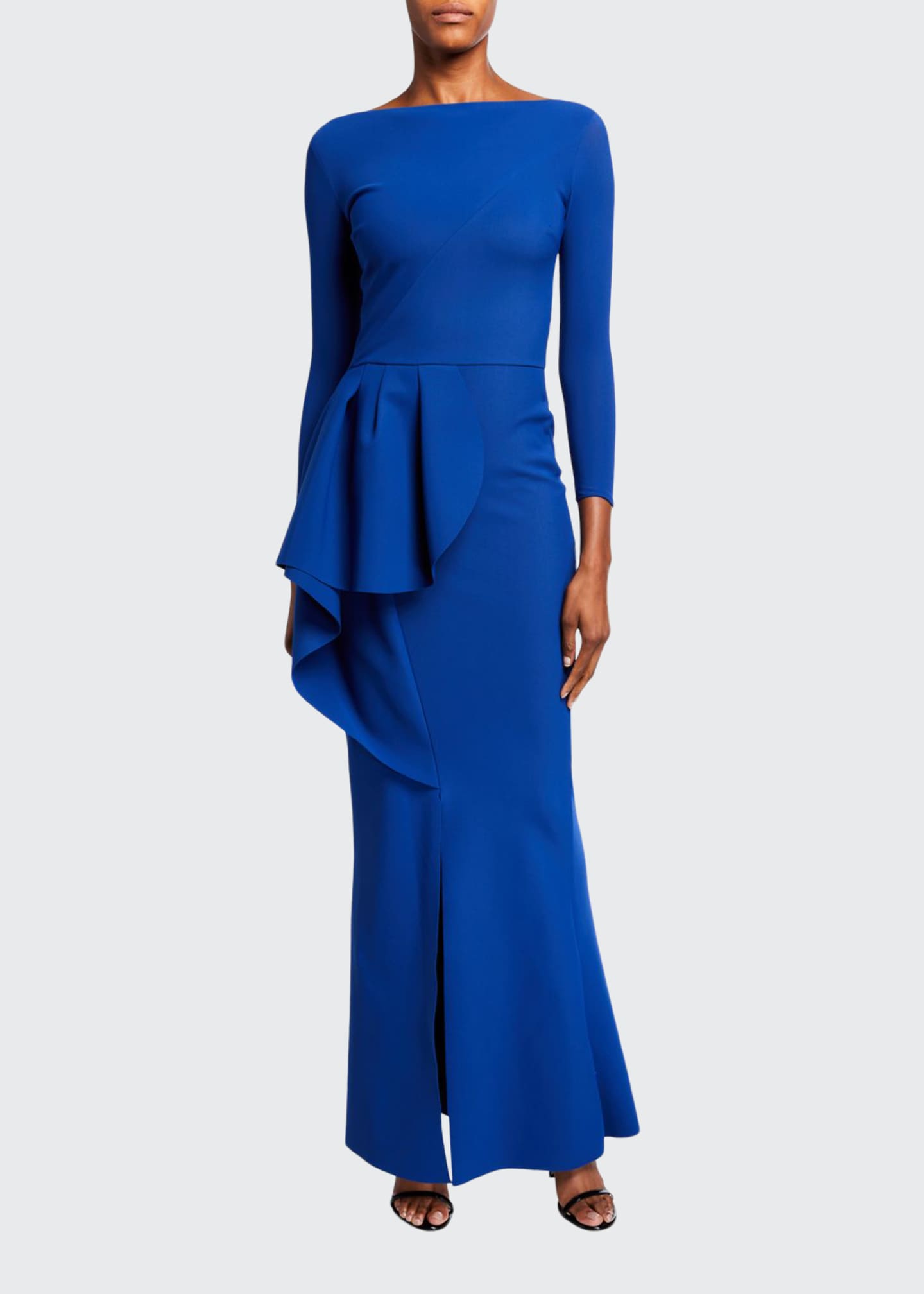 long sleeve peplum gown