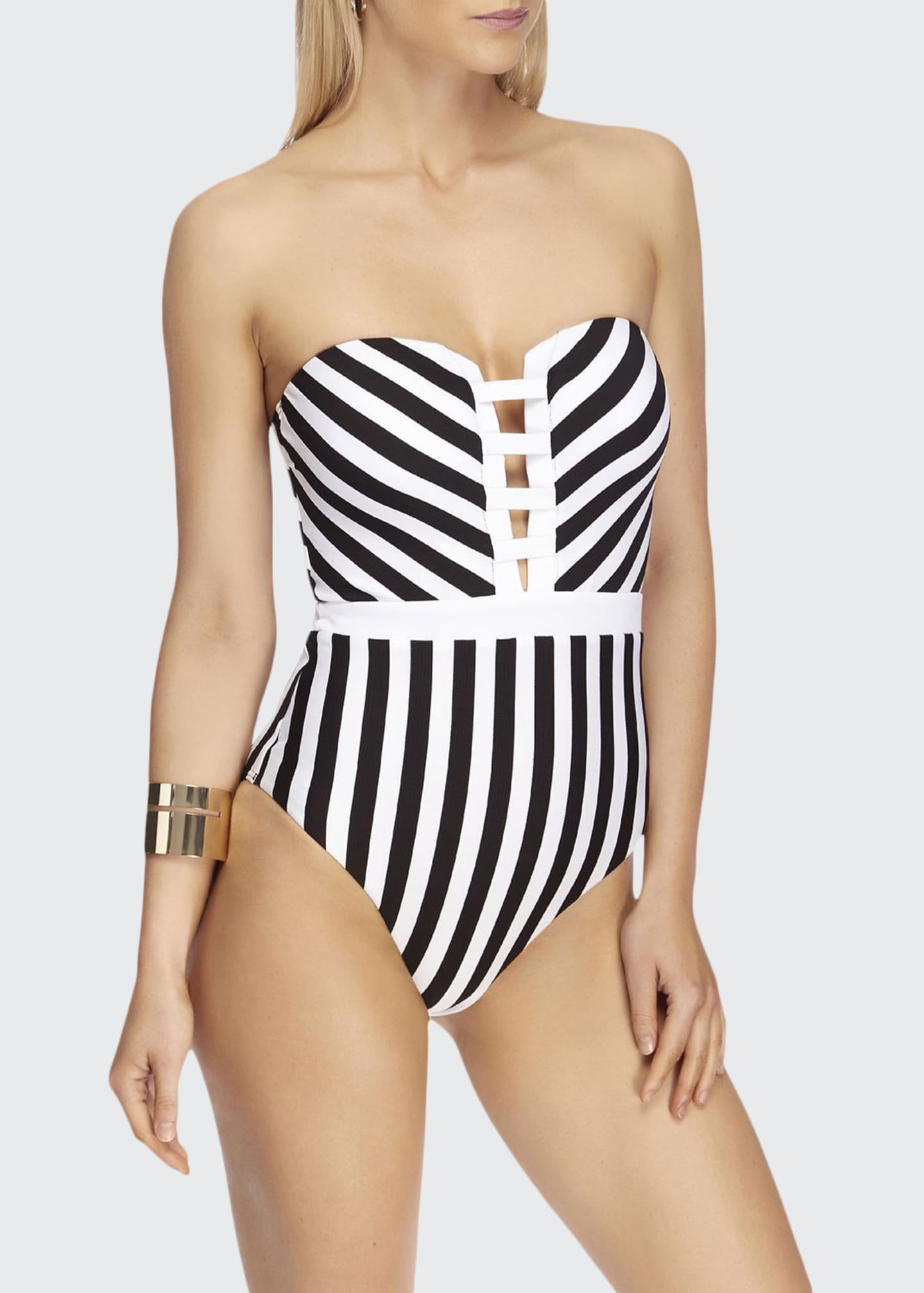 Jets By Jessika Allen Bandeau Striped One Piece Swimsuit D Cup