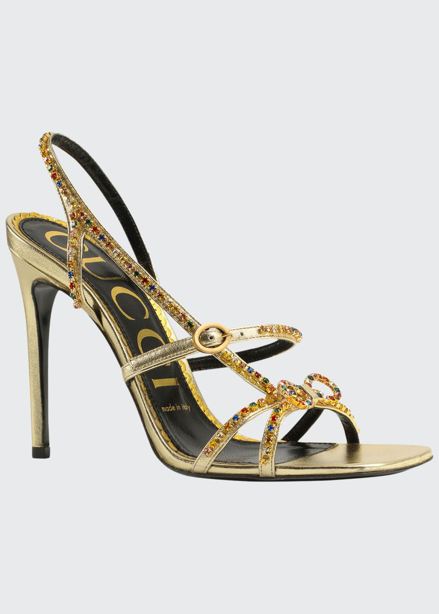 Gucci Wangy Jeweled Leather Sandal, Black