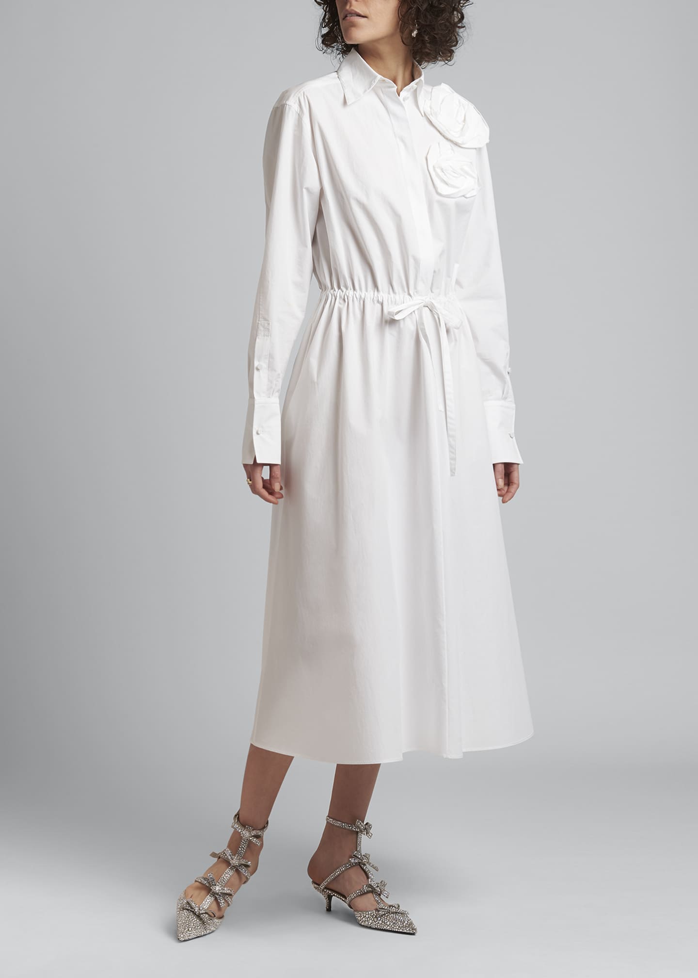 Valentino Blossom-Detail Poplin Midi Shirtdress - Bergdorf Goodman