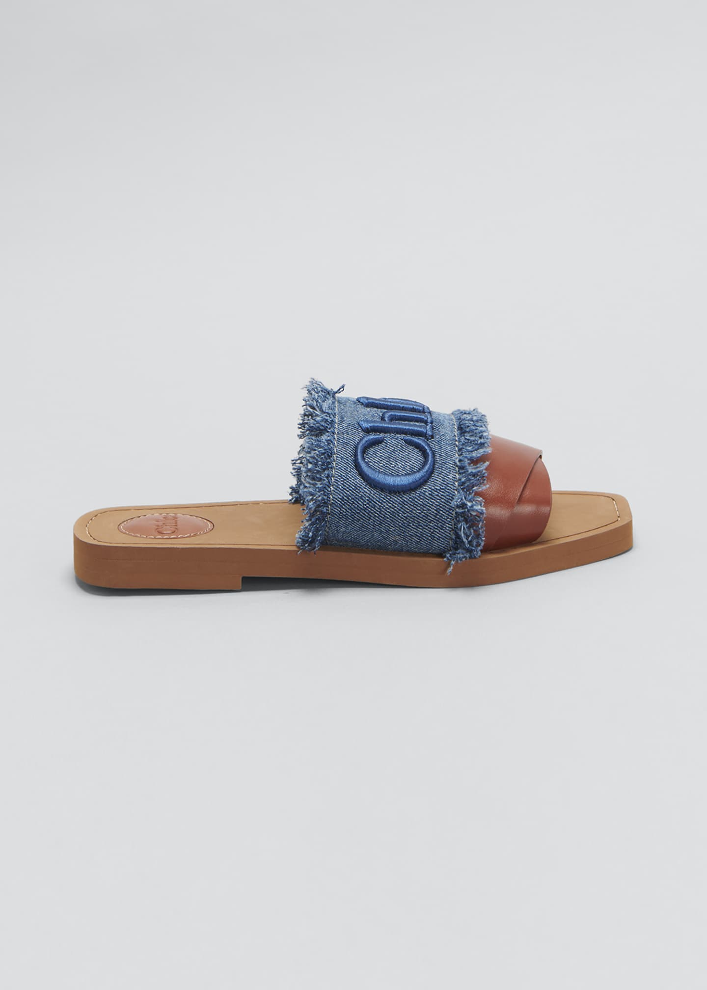 Chloe Woody Logo Flat Denim Sandals - Bergdorf Goodman