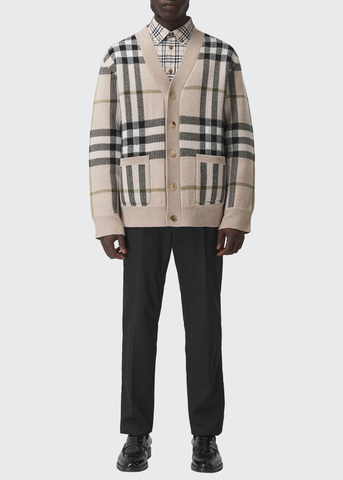 Burberry Men's Large Check Wool-Cashmere Cardigan Sweater - Bergdorf ...