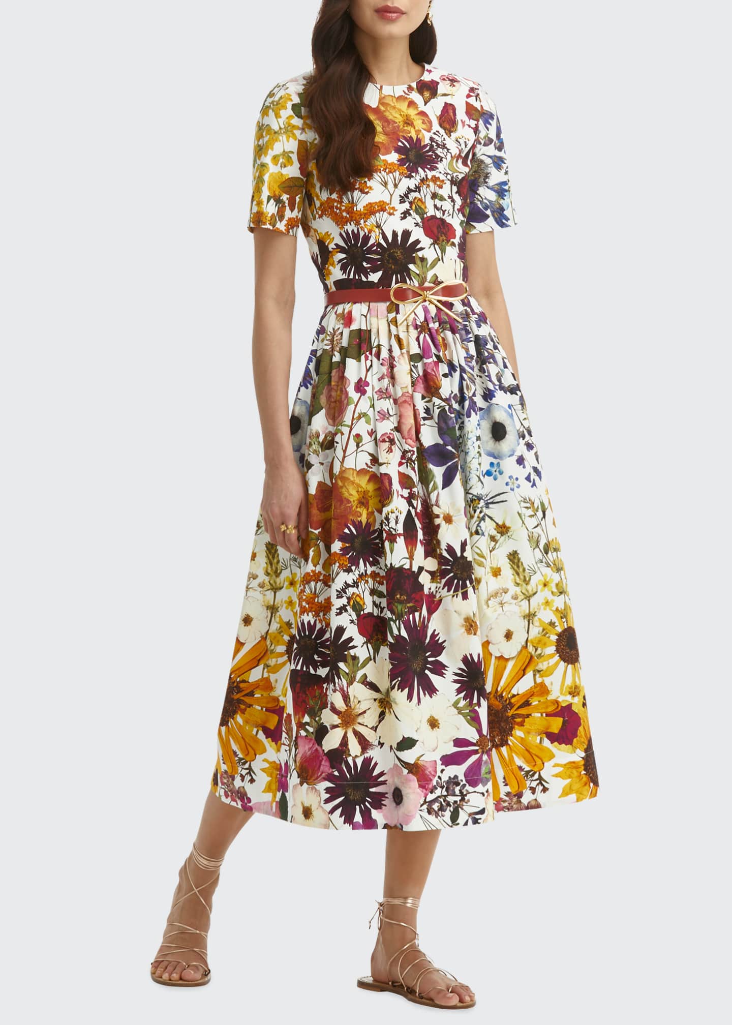 Oscar de la Renta Ombre Pressed Flower-Print Fit-&-Flare Dress ...