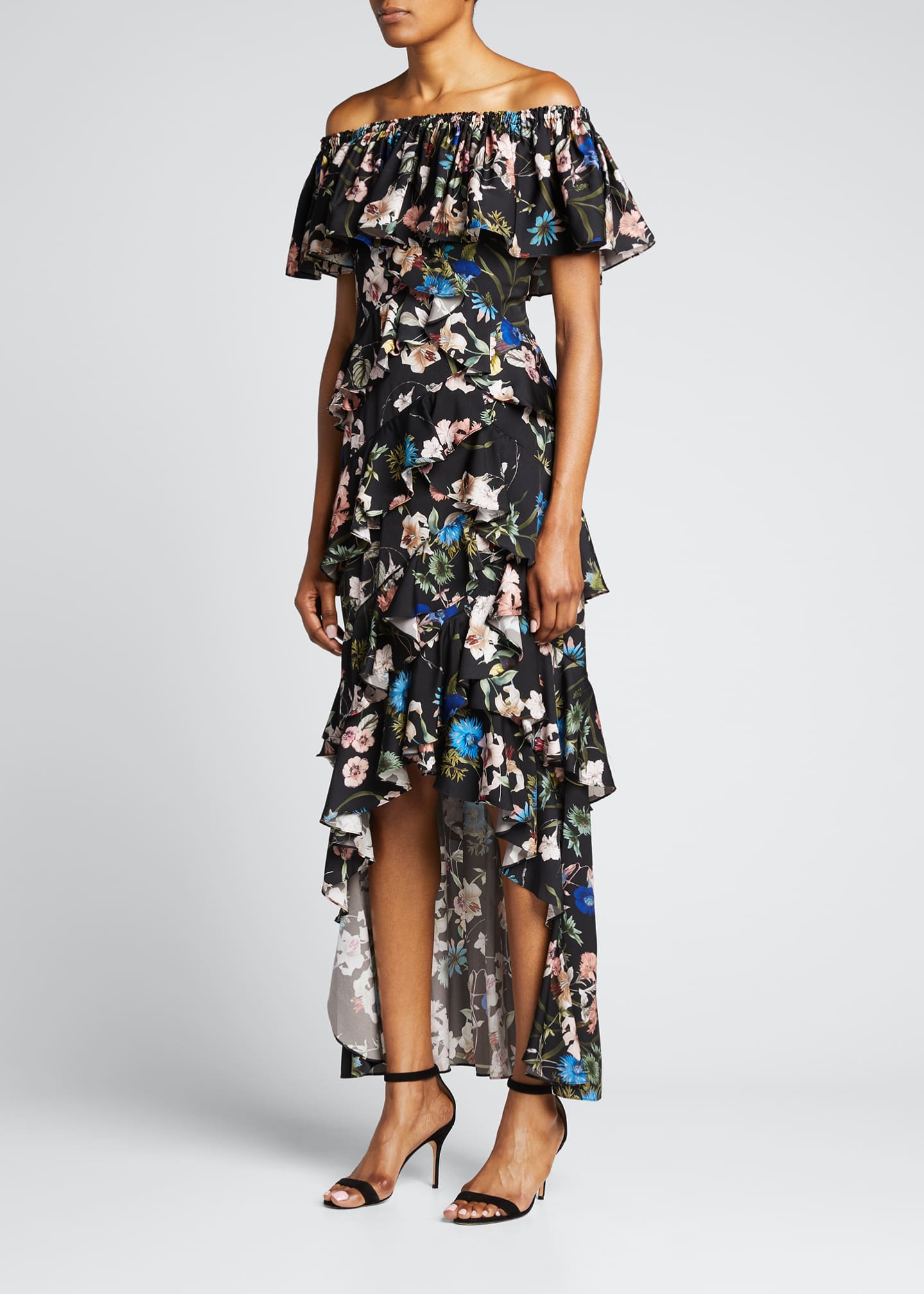 badgley mischka floral high low gown