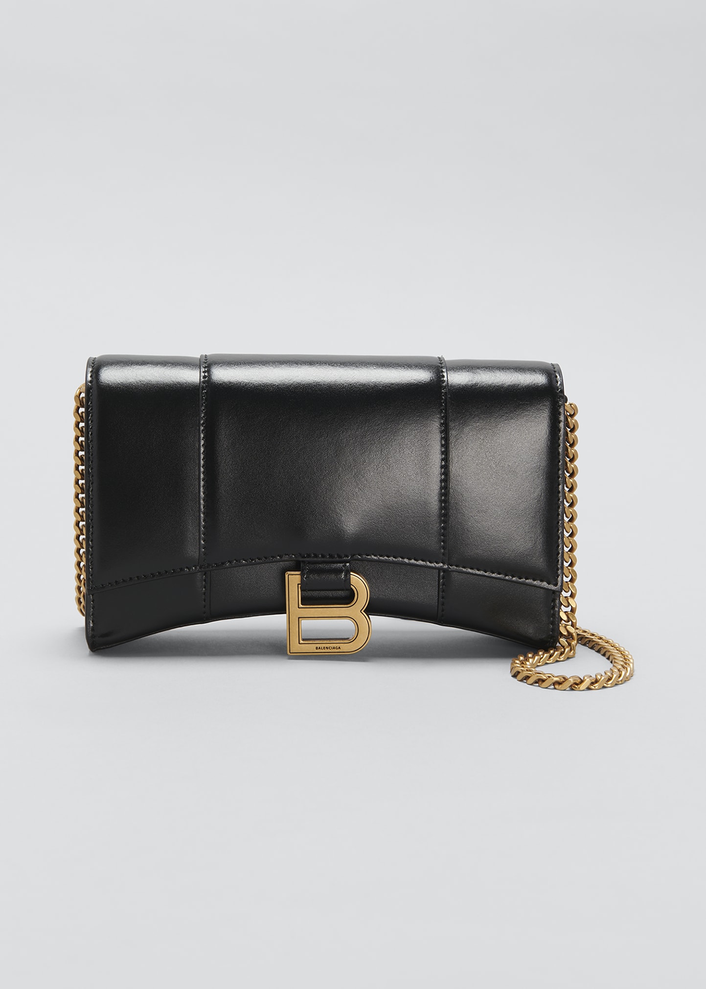 Shop Balenciaga Hourglass Chain Leather Wallet On Chain In Black