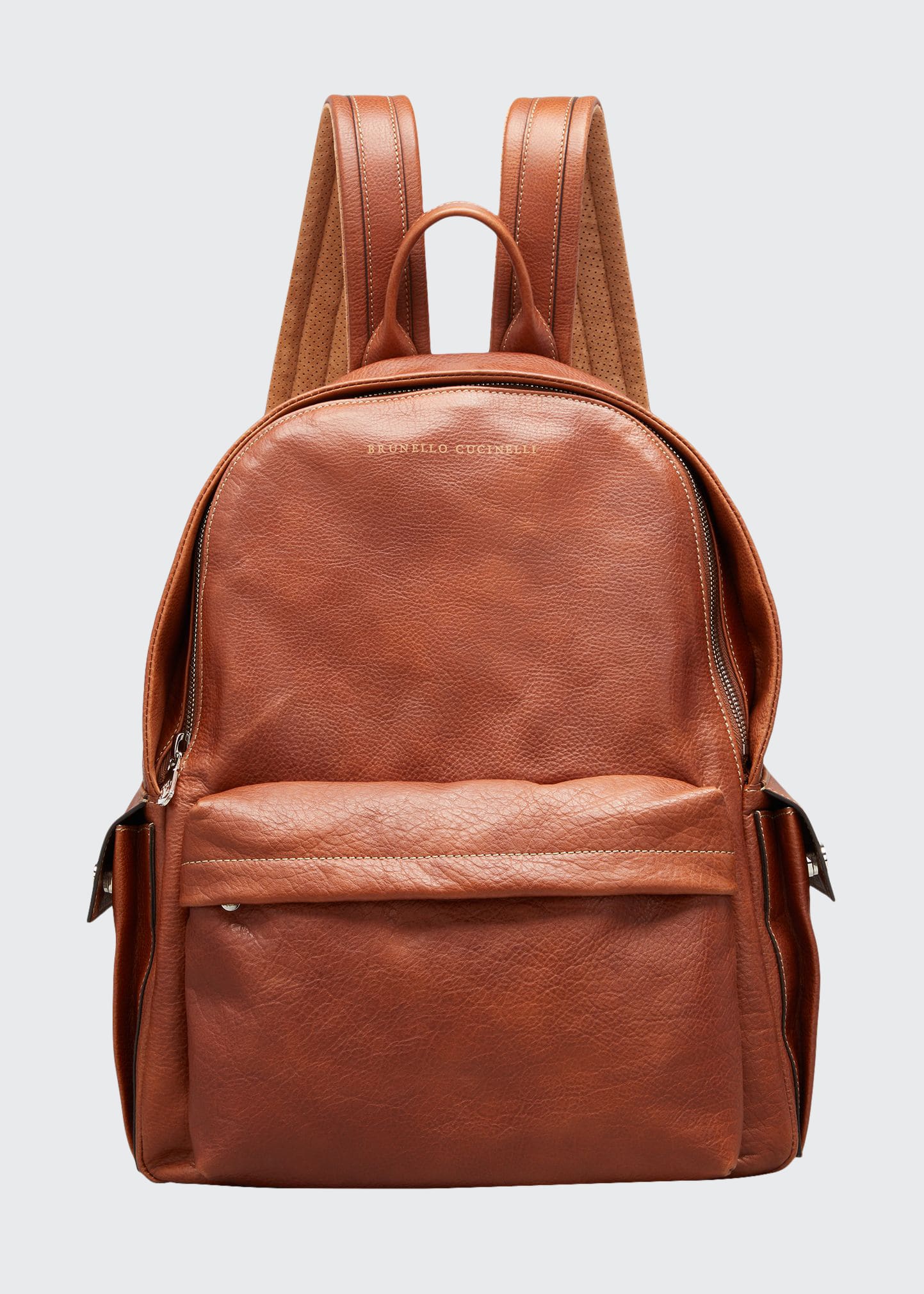 Brunello Cucinelli Men's Grained Leather Backpack In C6608 Copper