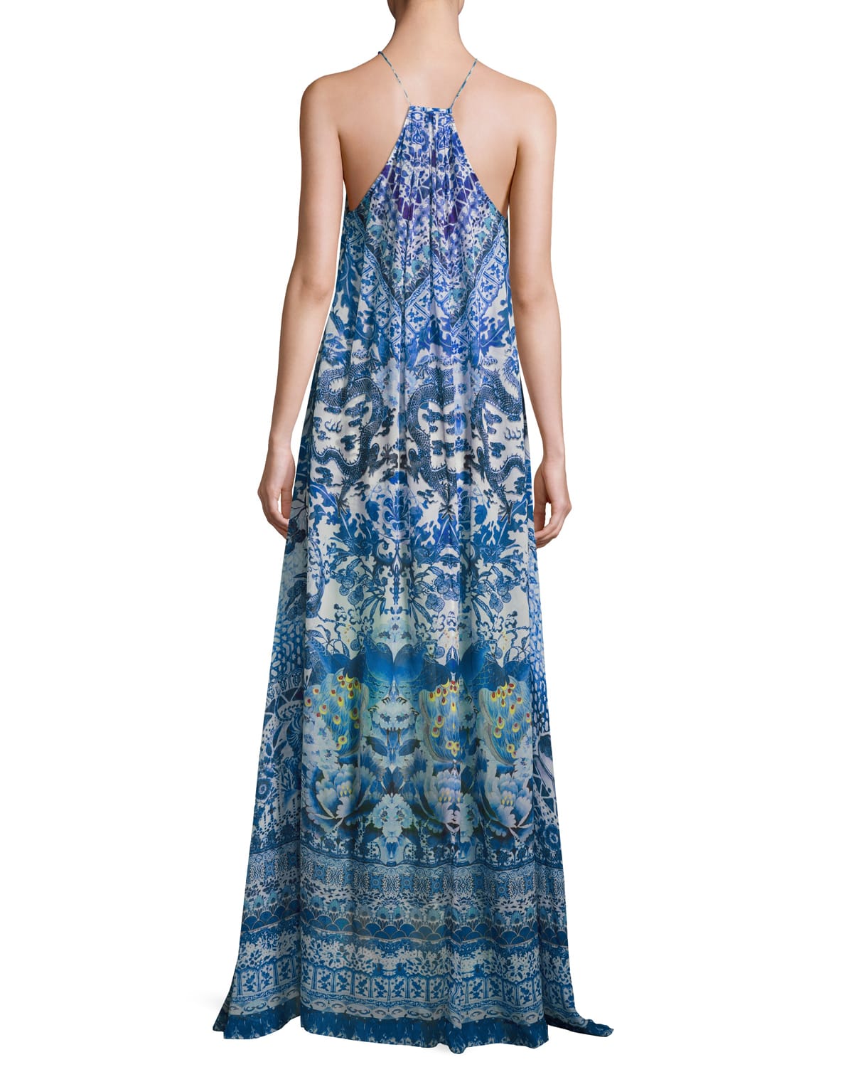 Camilla High-Neck Embellished Silk Maxi Dress, Guardian of Secrets