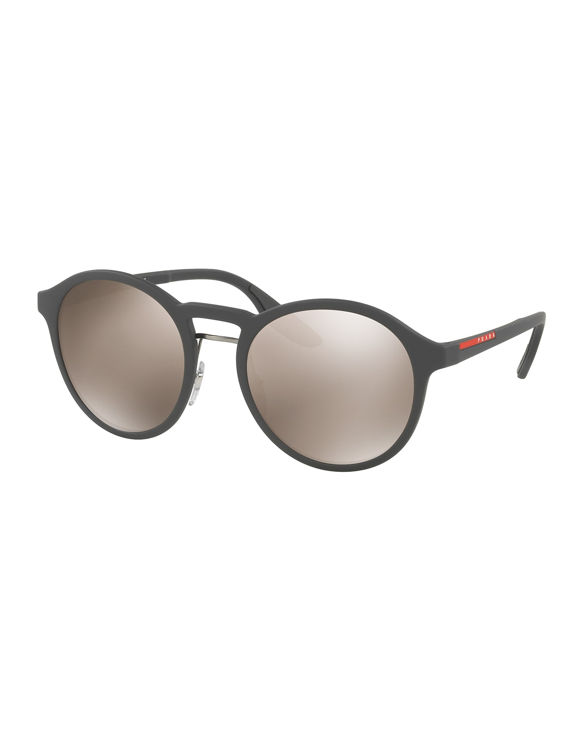 Prada Linea Rossa Men's Round Double-Bridge Sunglasses, Gray