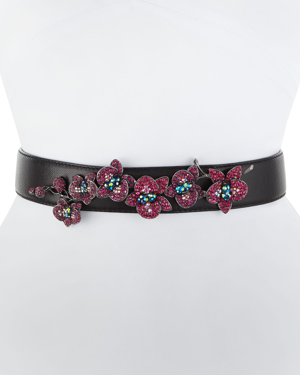 Deborah Drattell Elsa Leather Belt with Crystal Floral Motif