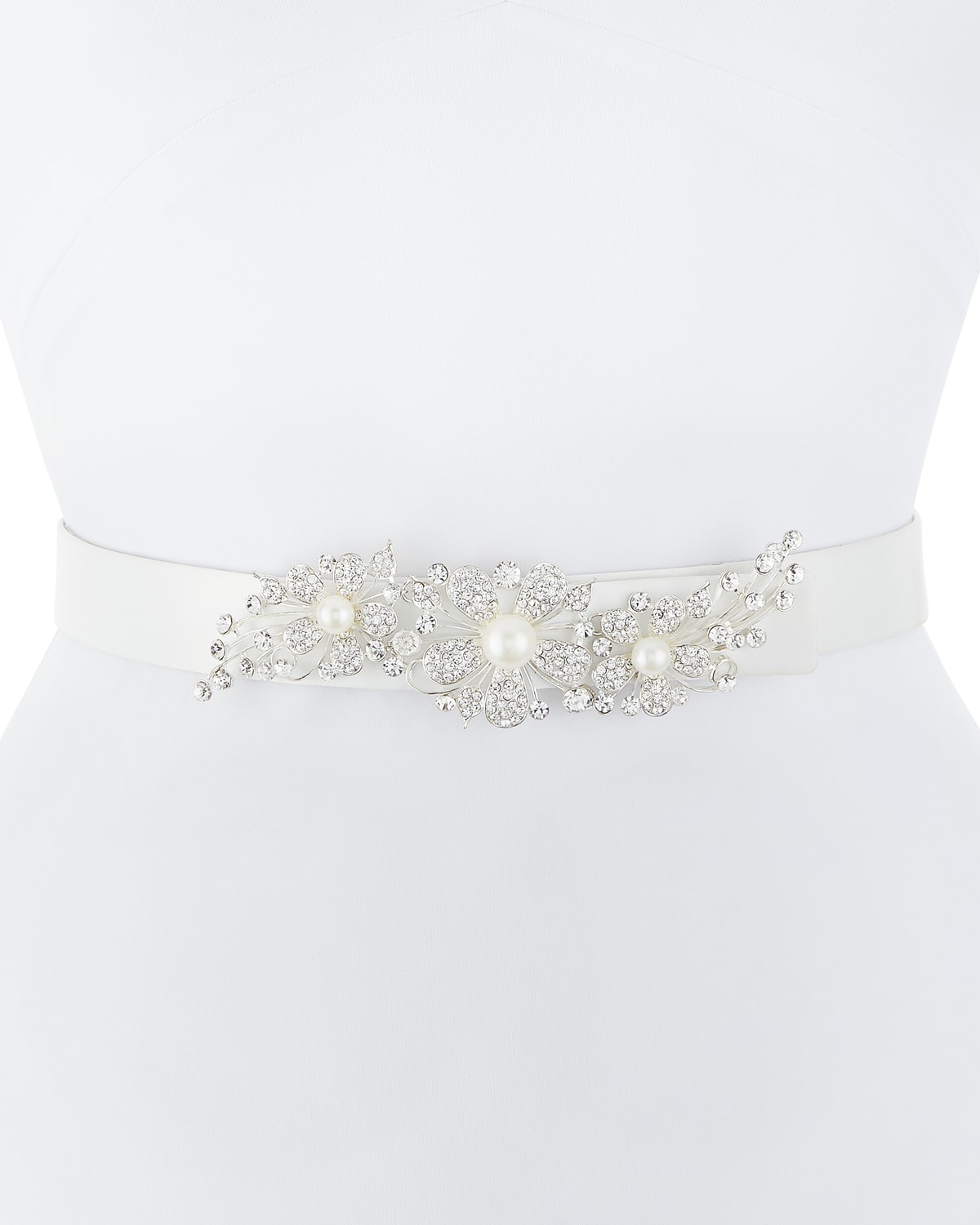 Deborah Drattell Adele Satin Belt with Crystal Floral Motif