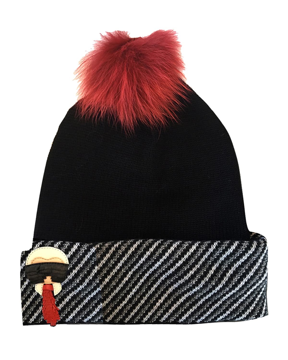 Karlito Cashmere Blend Beanie Hat w Fur Pompom